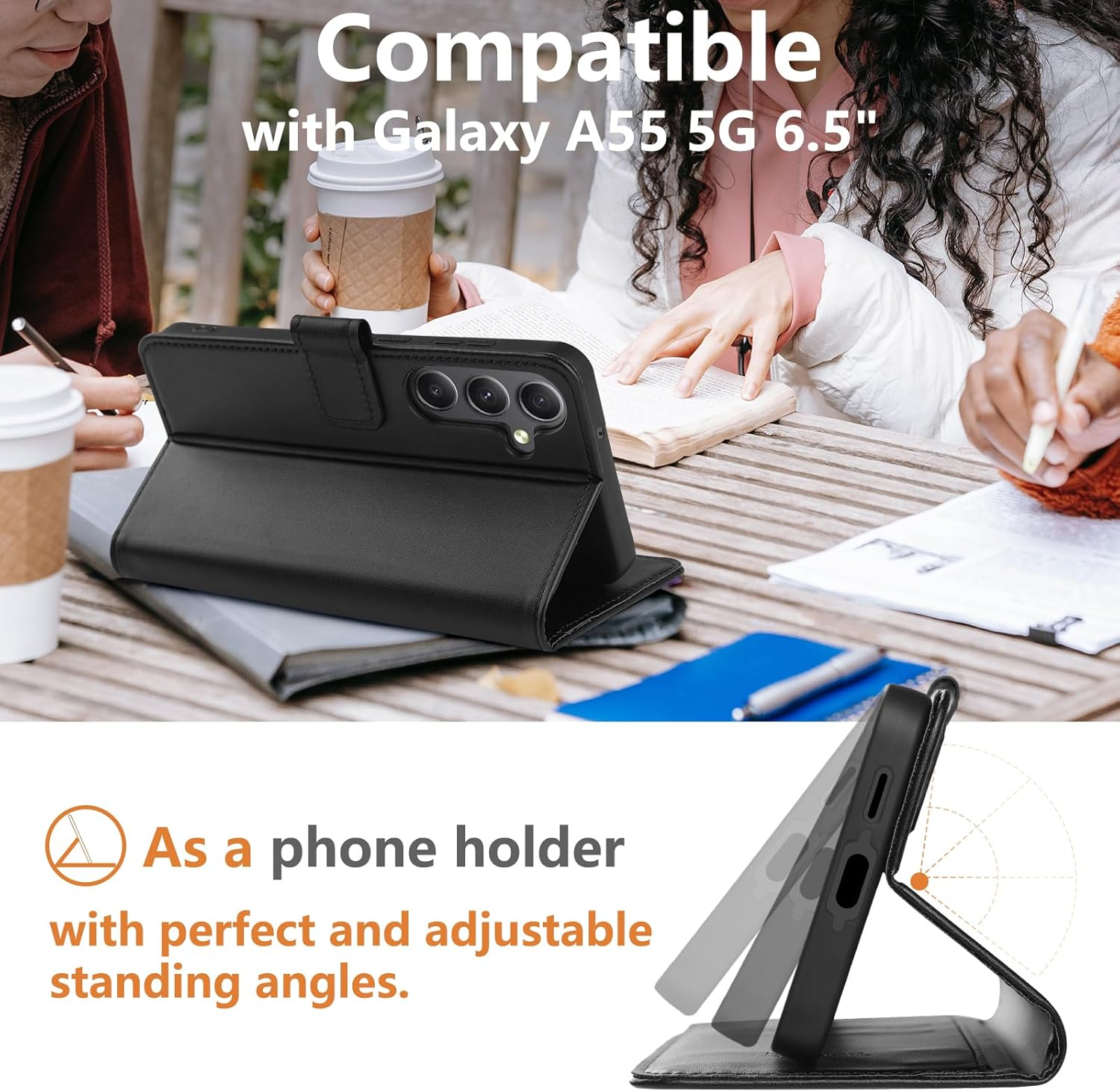 Hianjoo Case Compatible with Samsung Galaxy A55 6.6", Premium Protective Wallet Card Flip PU Leather Phone Case Replacement for Samsung Galaxy A55 - Black - Blue image number 5