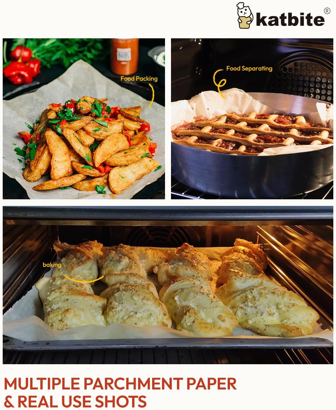 Katbite Baking Paper Roll 38Cm X 74M Heavy Duty Baking Paper Roll Non-Stick Baking Paper Roll for Baking, Cooking, Freezing, for Oven, Kitchen, Air Fryer - 15X242-W image number 5