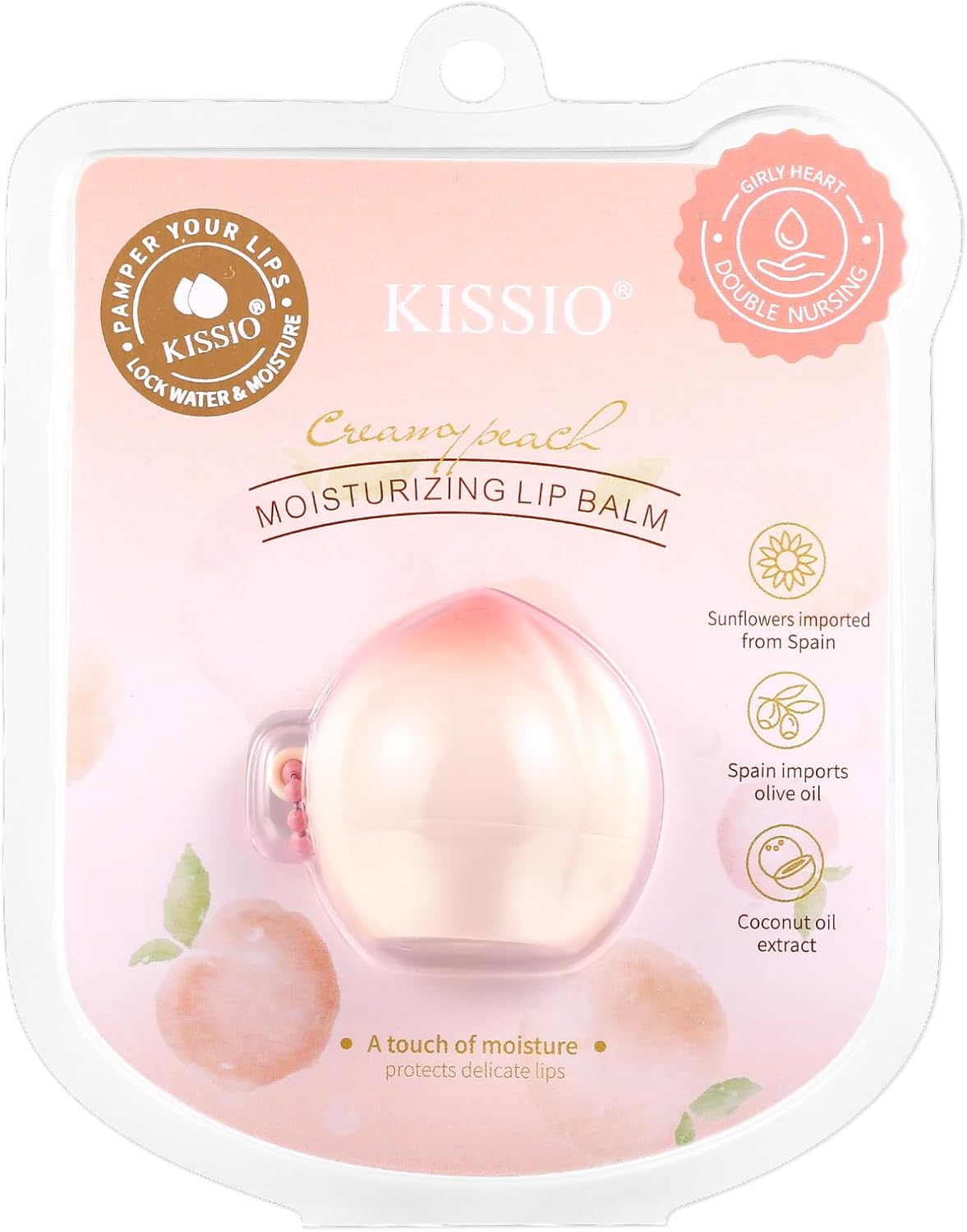 KISSIO Lip Balm,Strawberry Lip Care with B5 Panthenol,Jojoba Seed Oil and Ceramide,Moisturize and Soothe Chapped Lips,Reduces Lines and Enhances Elasticity,Cruelty Free,Strawberry