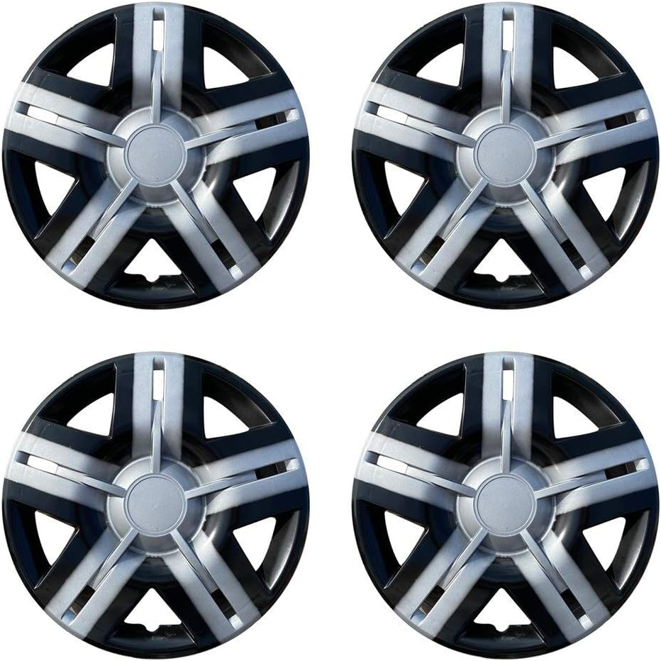 QXKSPG 4Pcs Set 14 "Inch Hubcaps Wheel Rim Cover Glossy Black with Gray Insert Wheel Trims Set image number 1