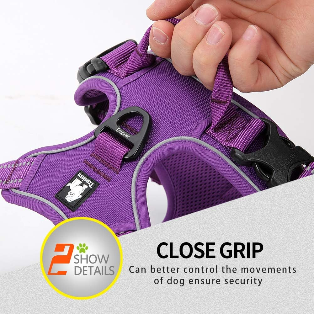 (Large, Purple) - JUXZH Soft Front Dog Harness .Best Reflective No Pull Harness with Handle and Two Leash Attachments image number 6