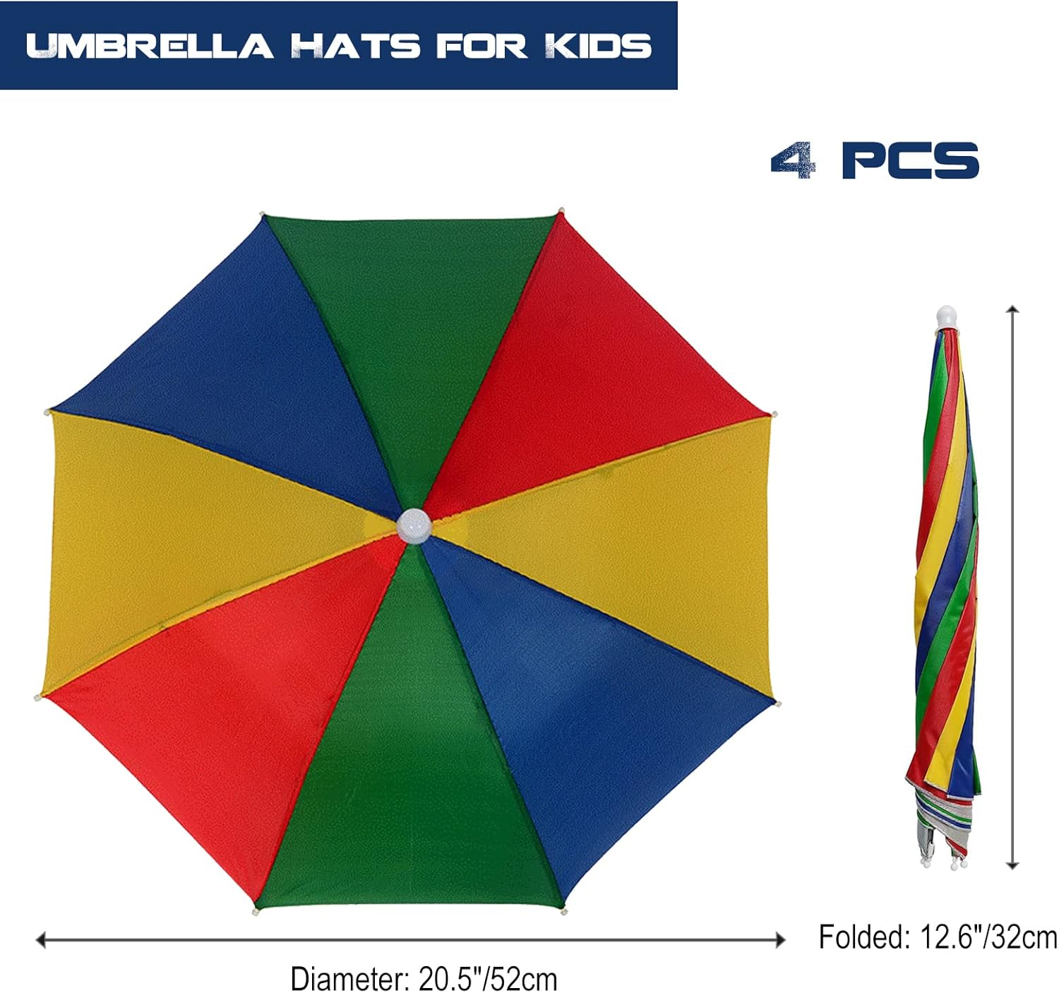 MUFEKUM 4 Pack Umbrella Hats, 20.5" Hands-Free Head Umbrella Hats for Kids, Folding Waterproof Umbrella Cap with Head Strap for Outdoor Party, Fishing, Sun, Rain, Beach, Golf, Hiking - 26.4"-4 Colors image number 3