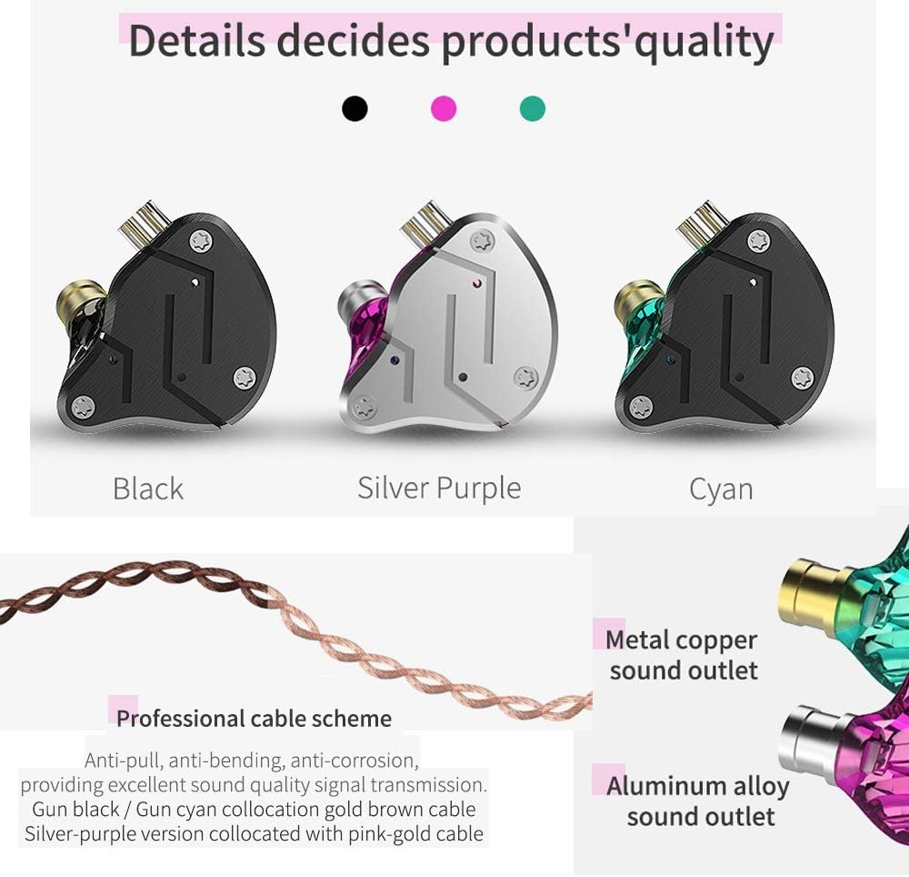 KZ ZSN Hifi in Ear Earphone, KZ Headphone High Resolution Dual Drivers 1BA 1DD in Ear Earbuds with HD Microphone Remote Line Control (Purple, with Mic) - Black image number 2