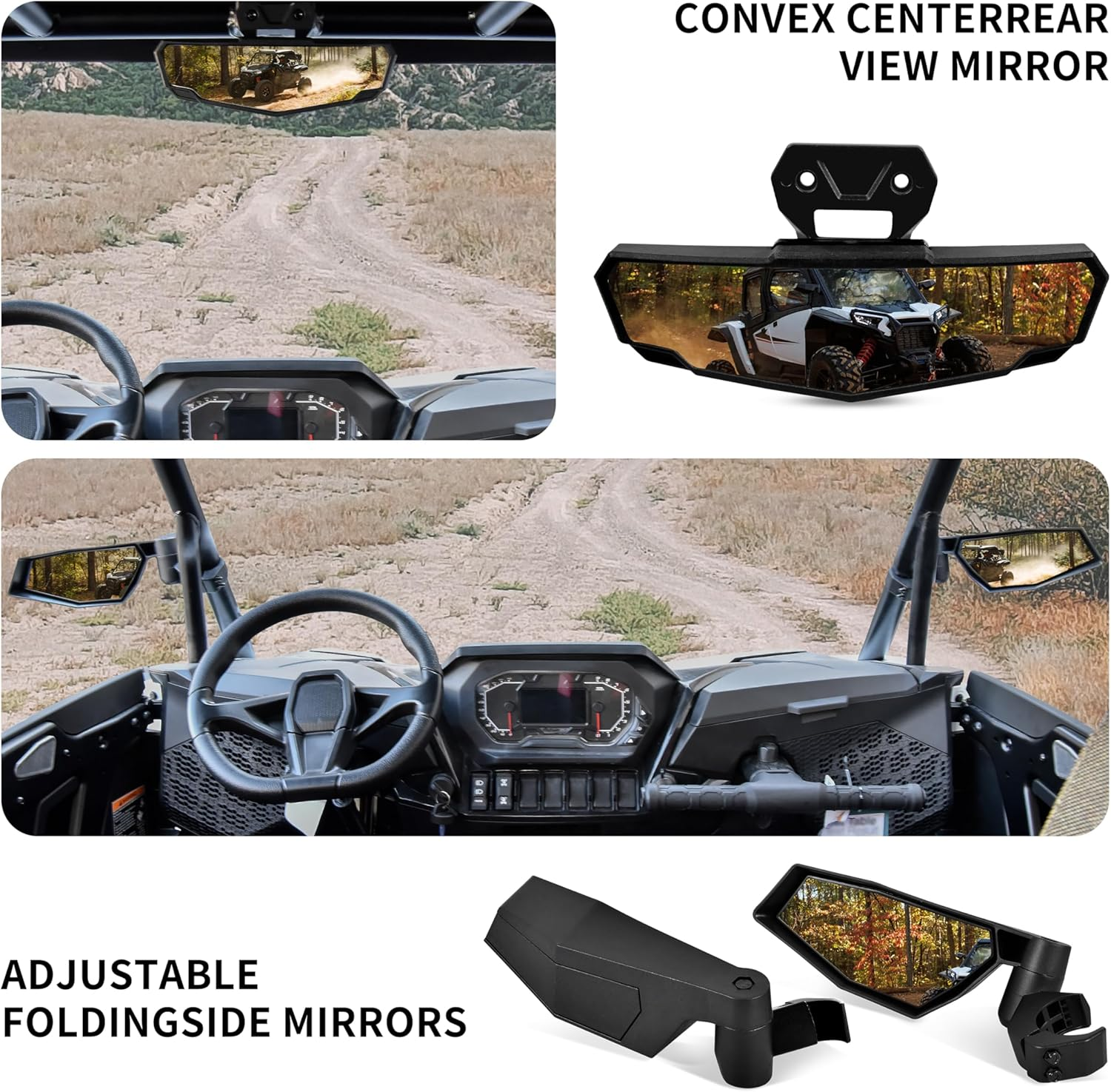 Side Mirrors Center Convex Rear View Mirror Kit for Polaris RZR XP 1000/ XP 4 1000 Ultimate/Sport/Premium 2024 Accessories image number 3