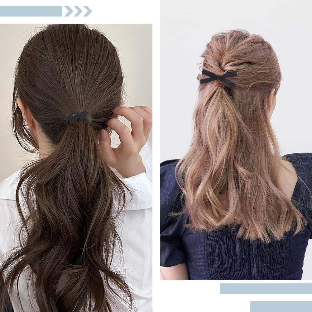 SOFPLATE 20Pcs 6 Styles Black Bow Alligator Clip Cloth Hair Clips Large Coquette Polyester Small Bowknot Aesthetic ABS Plastic Pearl Iron Hair Barrettes Accessories for Short Long Hairstyle DIY Decor image number 2