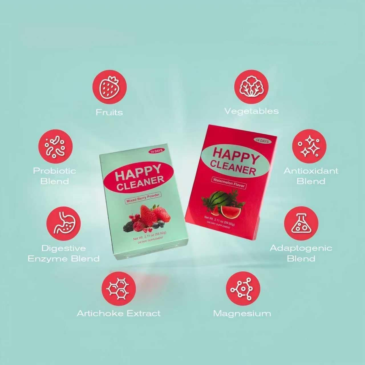 Happy Cleaner Probiotic Prebiotic Powder, Watermelon Berry Blend Powder A+B (28 DAYS) ,Good for the Intestines,Sugar Free, Vegan,3Pcs image number 2