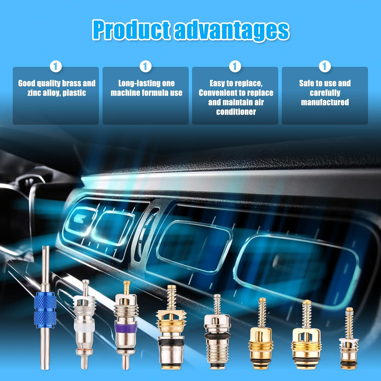 NQEUEPN 40Pcs AC Valve Core Kit, Car Air Conditioner Valve Core with Double-Head Dual Dismantling Installer Tool for Air Conditioning Refrigeration image number 1