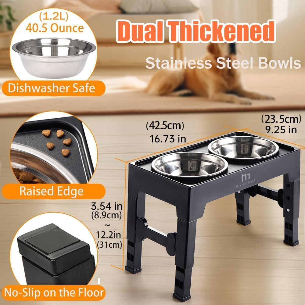 Marchul Elevated Dog Bowls, Raised Dog Food Water Bowls with 2 Thick Stainless Steel Bowls, 4 Height Adjustable, Non-Slip Stand for Medium Large Dogs image number 5