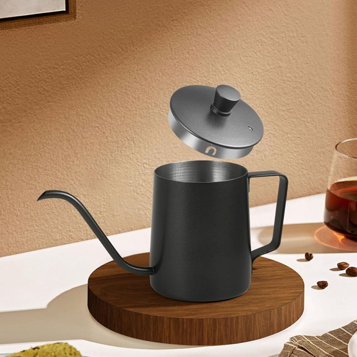 AUTSUPPL Stainless Steel Coffee Kettle 304 with Lid Mini Drip Coffee Pot Black General Household Tea Kettle for Home Brewing and Office Use image number 2