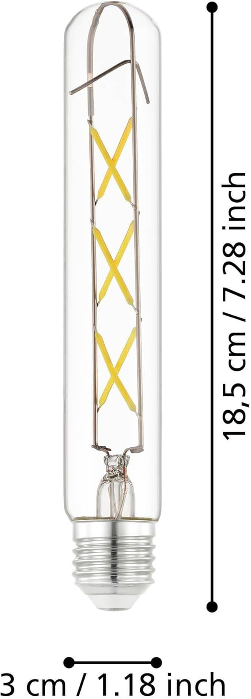 EGLO E27 LED Light Bulb, Light Bulb in Bar Shape, Light Bulb Tube for Retro Lighting, 4 Watt (Equivalent to 40 Watt), 470 Lumen, Warm White, 2700 K, Edison Bulb T30, Diameter 3 Cm image number 1