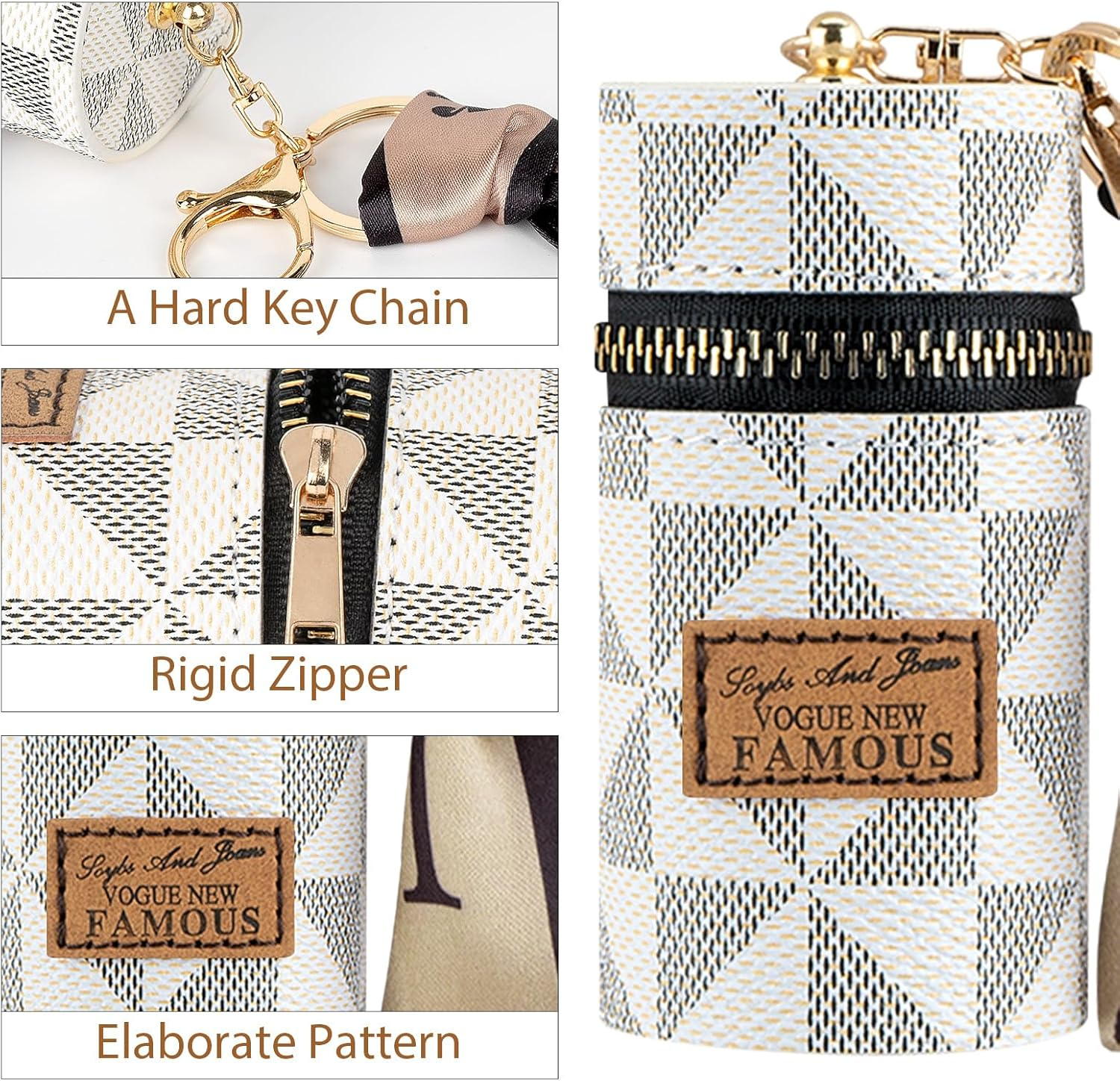 Adorila Mini Leather Lip Gloss Case, Travel Lipstick Bag with Keychain for Perfume, Fingernail Polish, White - Pink image number 5