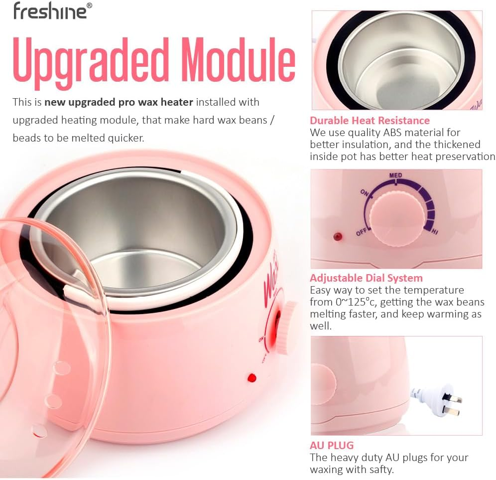 Freshine Pro Wax Pot Kit Wax Heater, Easy Waxing Kit, Hard Wax Beads Warmer with Silicone Liner, Paperless Hair Removal Depilatory for Eyebrow, Face, Body, and Leg Waxing for Home or Salon Use Pink (400G Liner Kit) image number 4