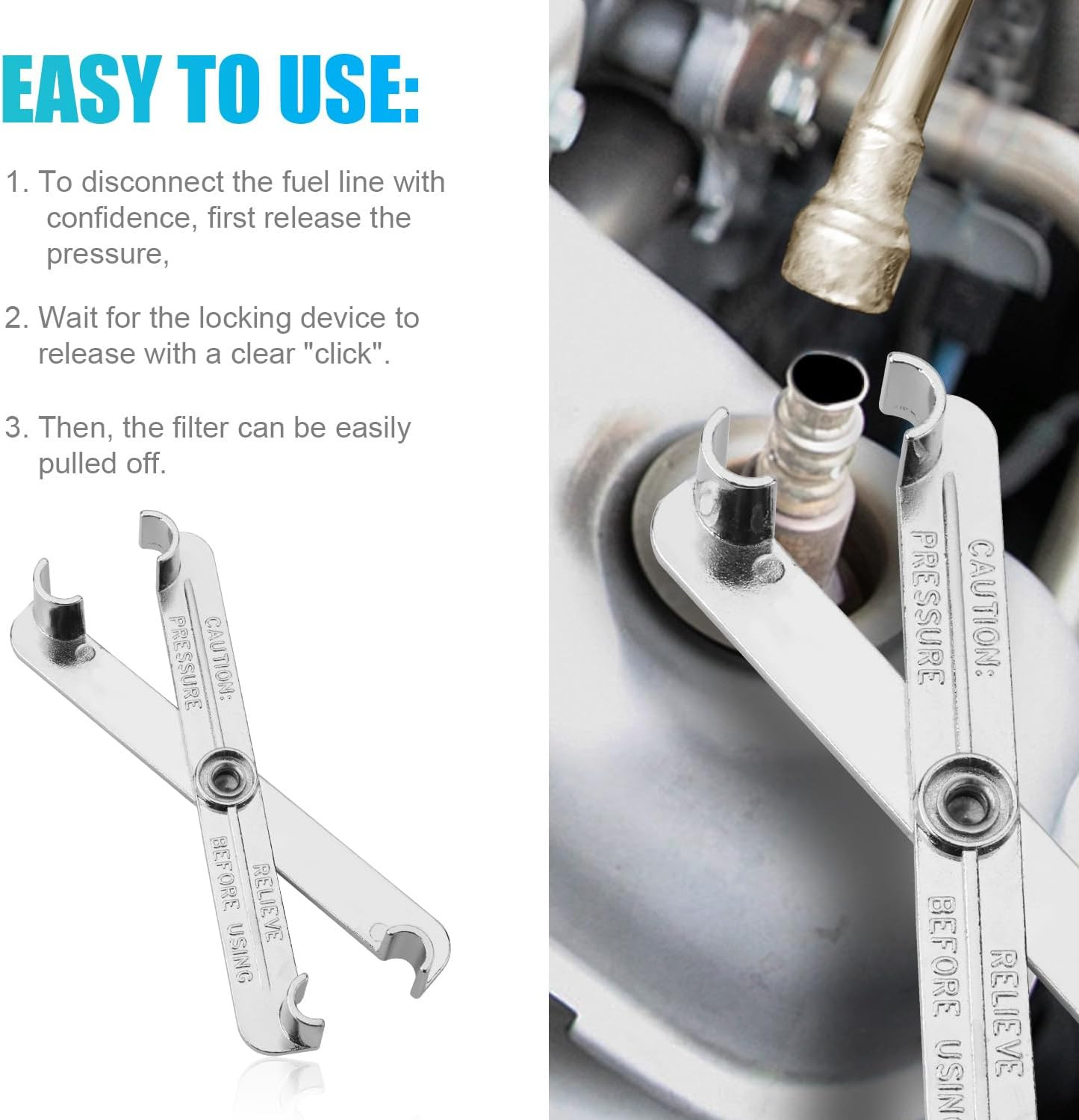 Fuel Line Transmission Line Disconnect Tool, Scissor Fuel Line Disconnect Tool 3/8 & 5/16 Inch Fuel Filter Tool 2-In-1 Transmission Line A/C Line Remover Tool for Mazda image number 4