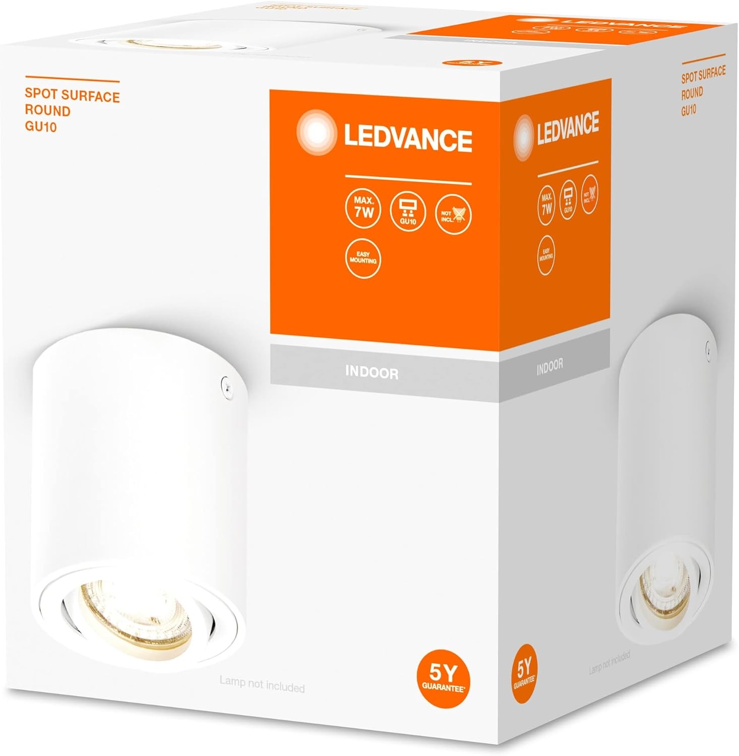 LEDVANCE Spot Surface round Ceiling-Mounted Spot, White, with GU10 Base, Can Be Fitted with a Normal or Smart Lamp, Flexible Beam Angle, IP20 Protection, High-Quality Housing image number 2