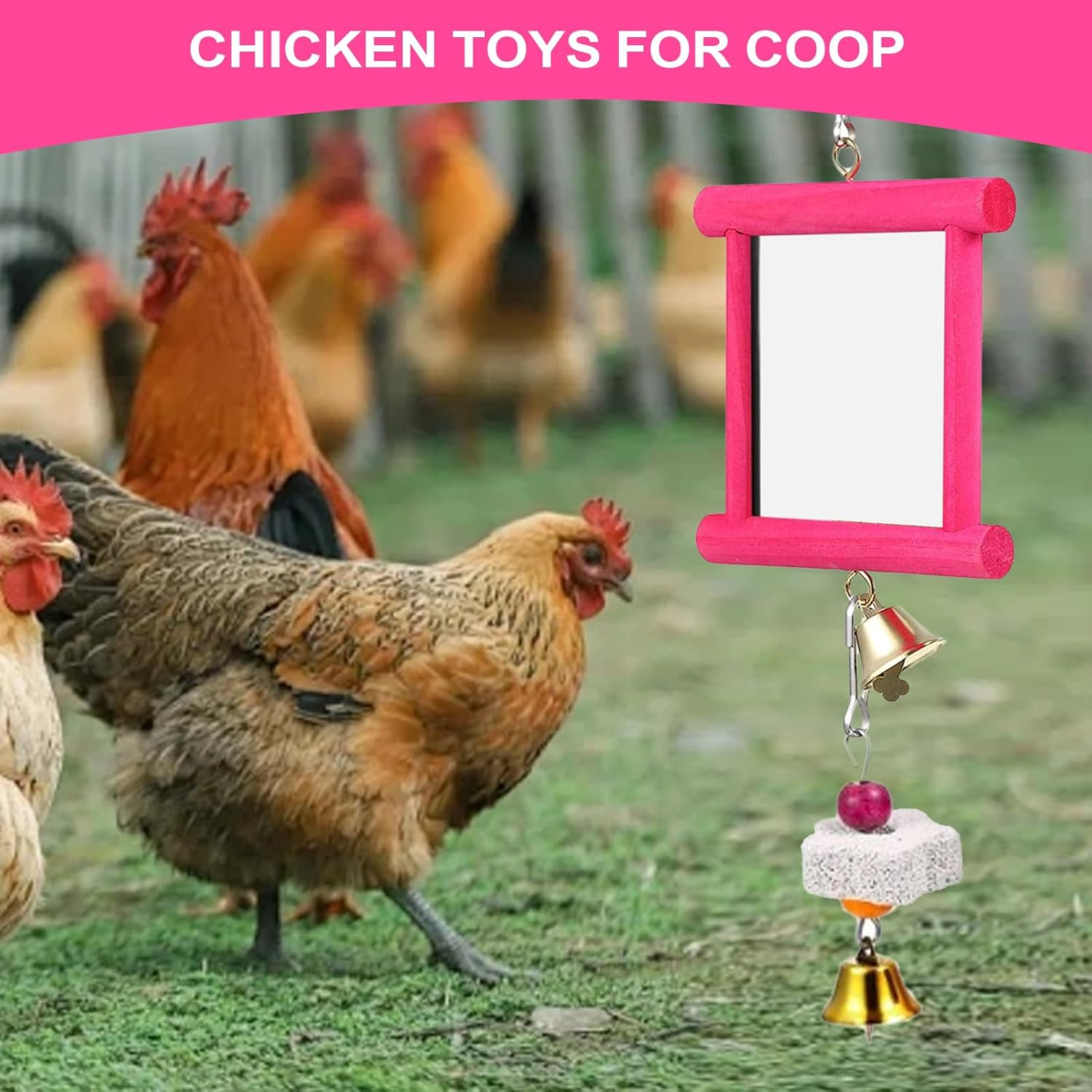 Gihioue Chicken Swing Mirror,Coop Enrichment Mirror Pecking Toy | Safe Multi Functional Roosters Hens Entertainment for Garden Farm Outdoor Space image number 6