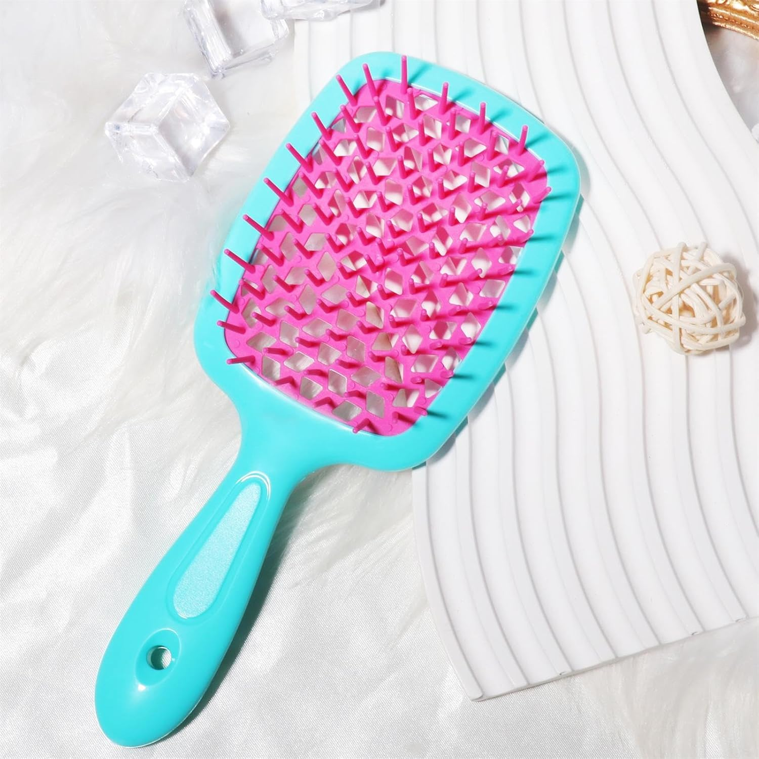 Hair Brush Green Handle with Pink, Detangling Hair Brush Styling Brush for Women Men, Vented Detangling Hair Brush Wet or Dry Hair Use Flexible with Ease for All Hair Types image number 3