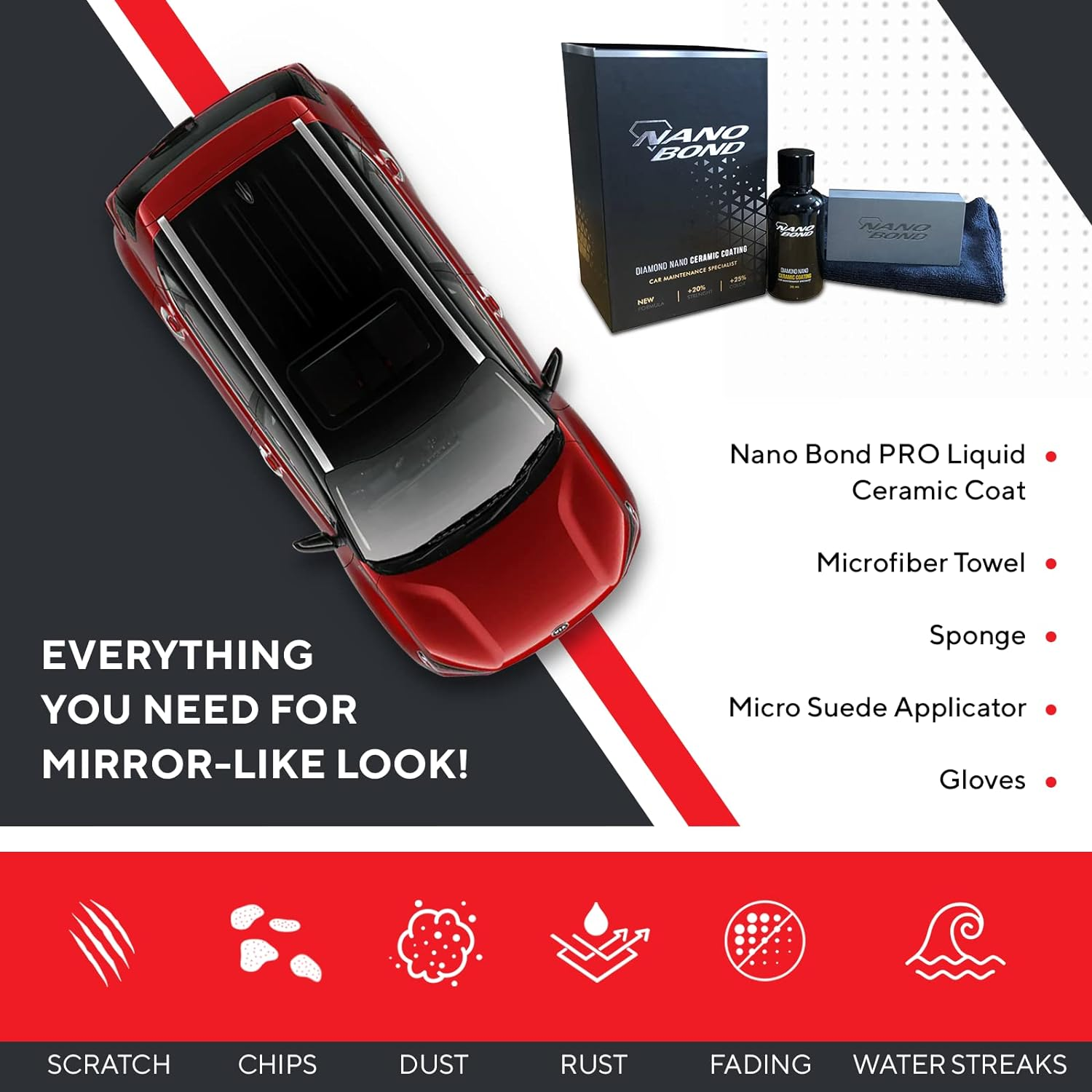 Nano Bond Professional Ceramic Coating for Cars - High Gloss Paint Protection Kit, UV & Corrsion Resistant For, Wheels, Glass, Plastic, Easy Application, Ultra Hydrophobic, Long Lasting, Shine, 30Ml image number 3