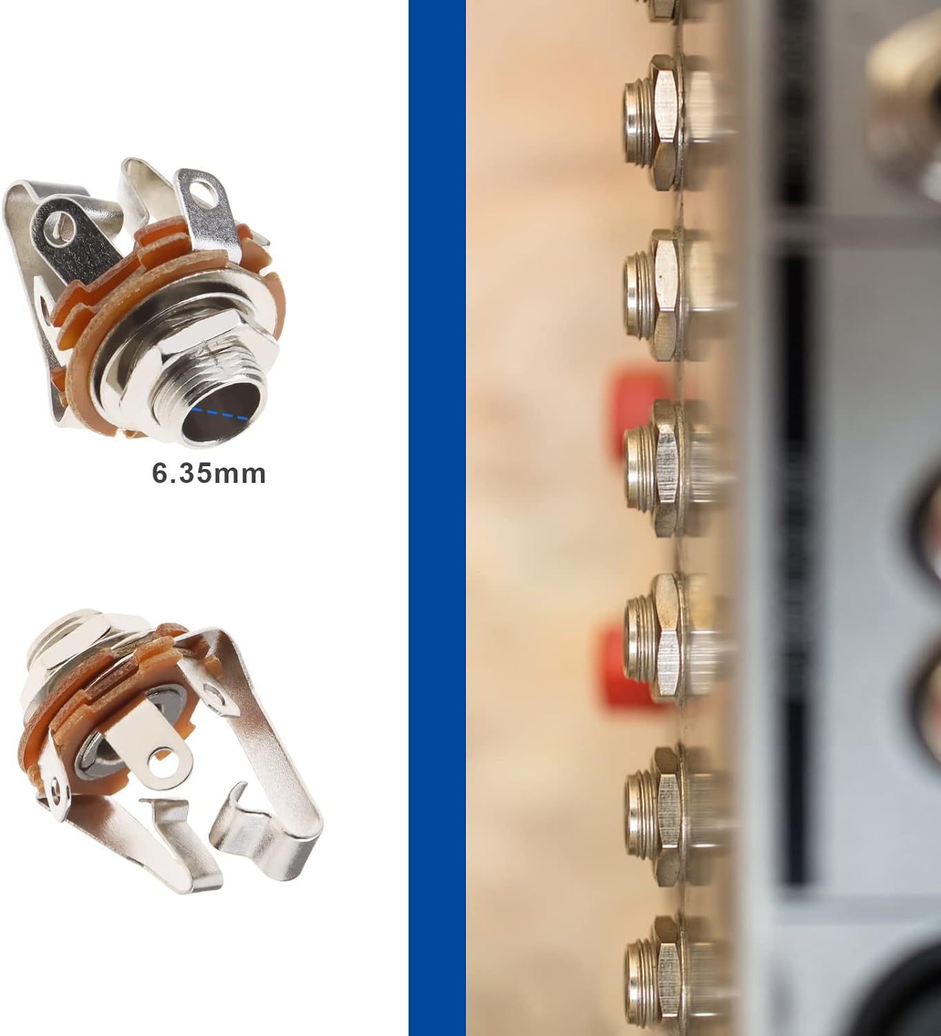 Emsea 10PCS 6.35Mm (1/4 Inch) Stereo TRS Female Jack Socket with Washer and Nut Solder Type for Audio Electric Guitars Speakers Foot Switch Bass Fender image number 3