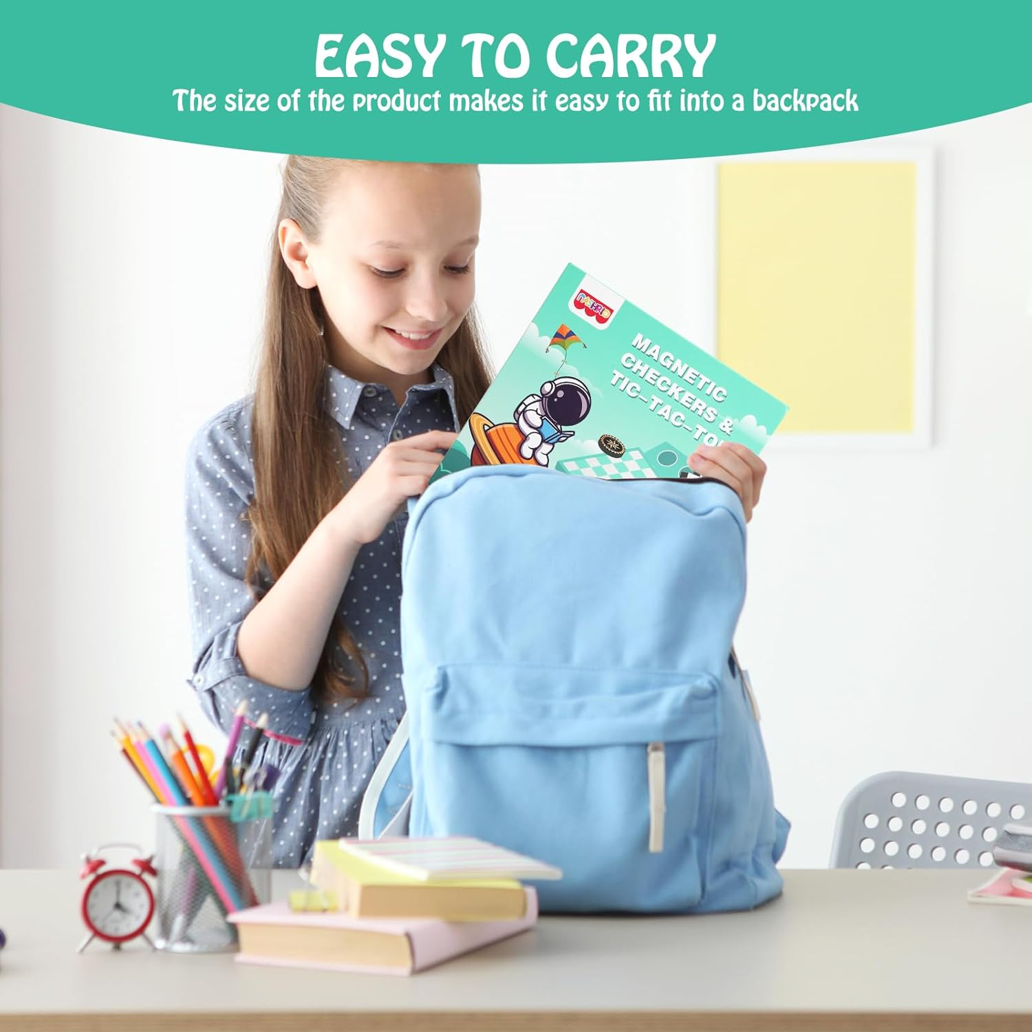 Checkers Board Game for Kids 4-12, 2 in 1 Magnetic Checkers and Tic-Tac-Toe Sets Travel Toys Travel Games, Ideal Gifts for Young Kids 4 5 6 7 8 9 image number 4