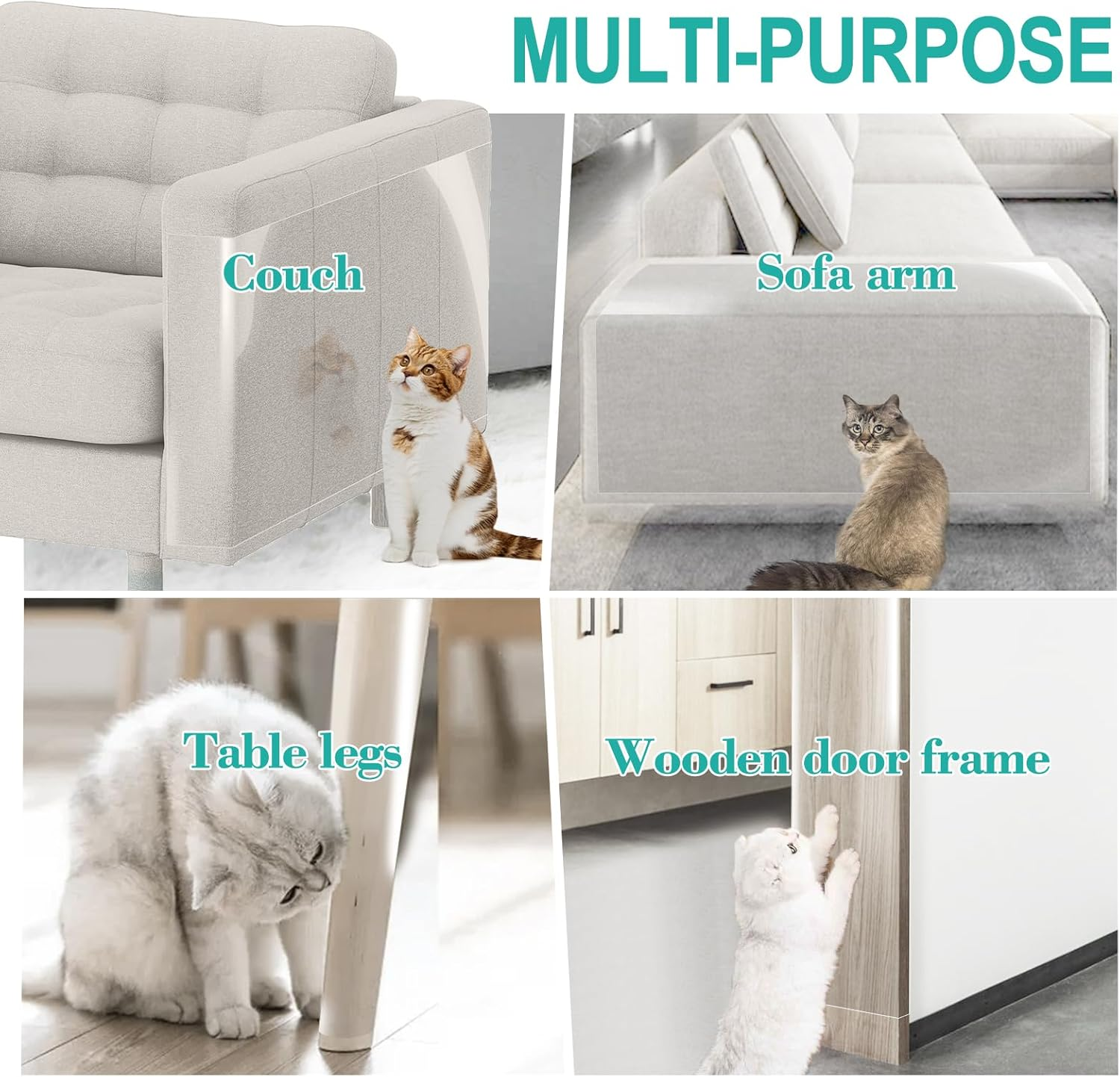 Lovinch [Thicken Vinyl] anti Cat Scratch Furniture Protector, Single-Sided Sticky Couch Protector for Cats, Flexible Couch Corner Guard under Cats Claw, Cat Scratch Deterrent Tape-(160" X 8") image number 2