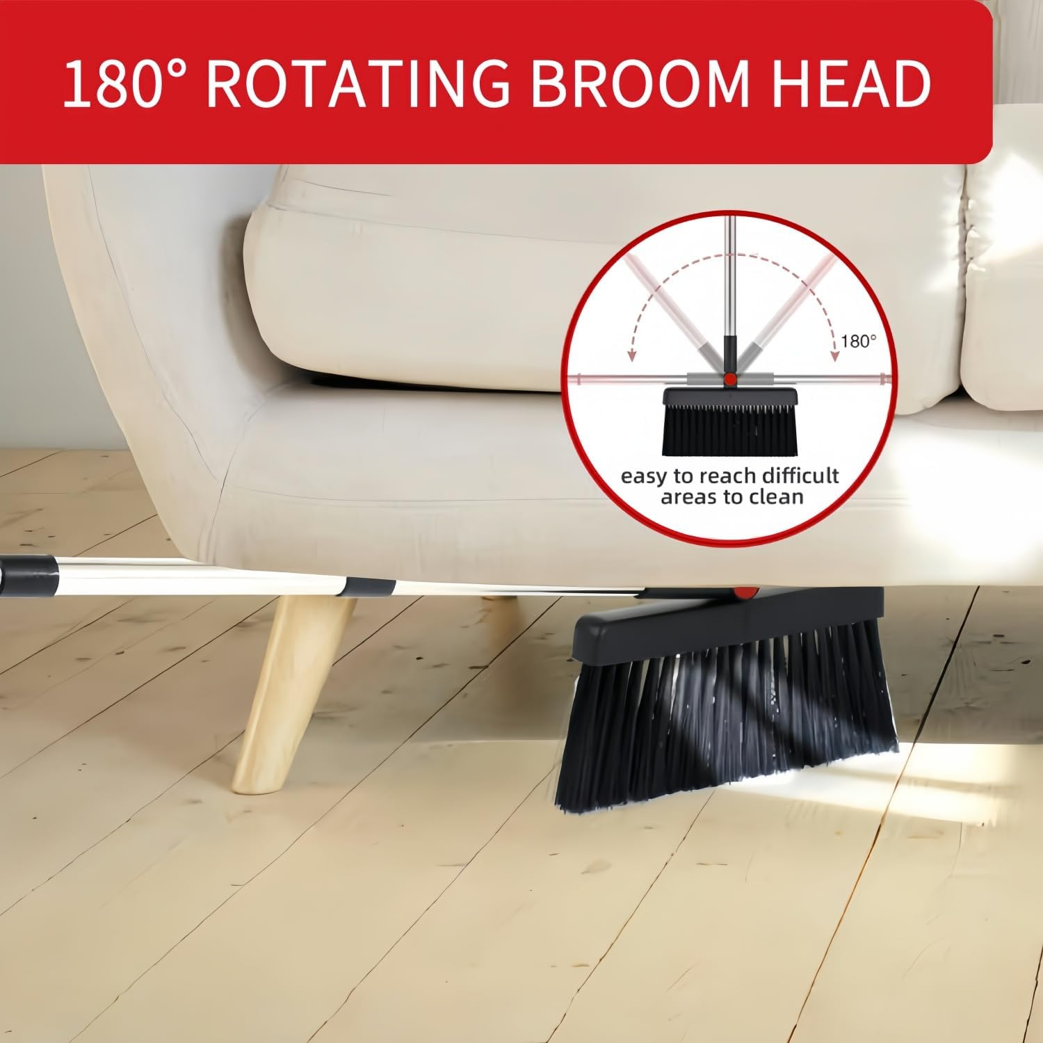 Upgraded Broom and Dustpan Set with 48.8" Long Handle, 180&deg; Rotating Stand-Up Dustpan & Comb Teeth - Lightweight Sweeping Combo for Home, Office, Kitchen, Lobby Floors (Space-Saving Design) image number 1