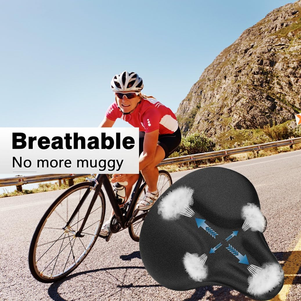 Gel Bike Seat Cushion,Bike Saddles Cover, H HOME-MART Breathable Exercise Bicycle Seat Cover, Wide Foam & Extra Soft Gel Seat Cushion for Women Men, Fits Cruiser and Stationary Bikes