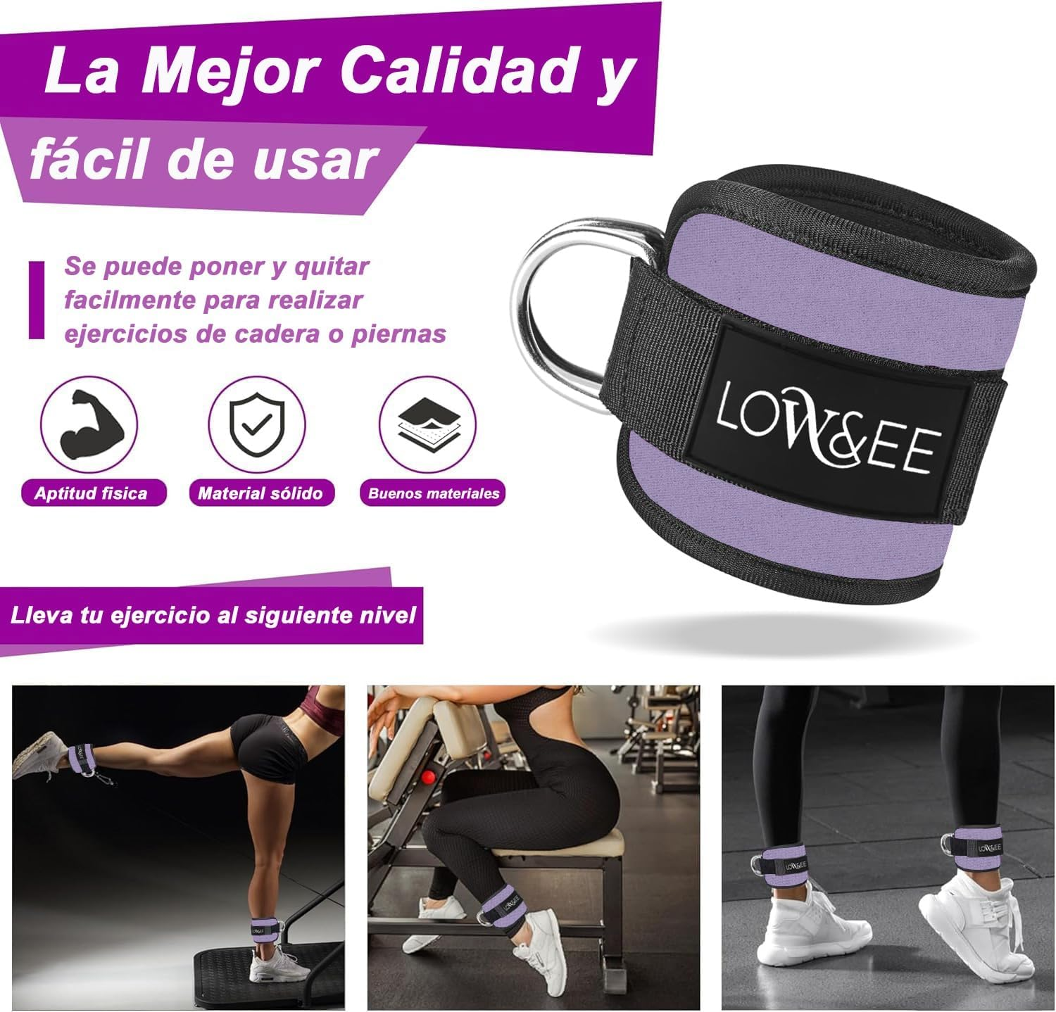 LOW&EE&reg; 2 Pack Ankle Pulleys Gym - Ankle Brace for Pulley Padded with Velcro for Women and Men - Gym Ankle Strap for Cable Machine Fitness and Gym - Gym - Cyan image number 2