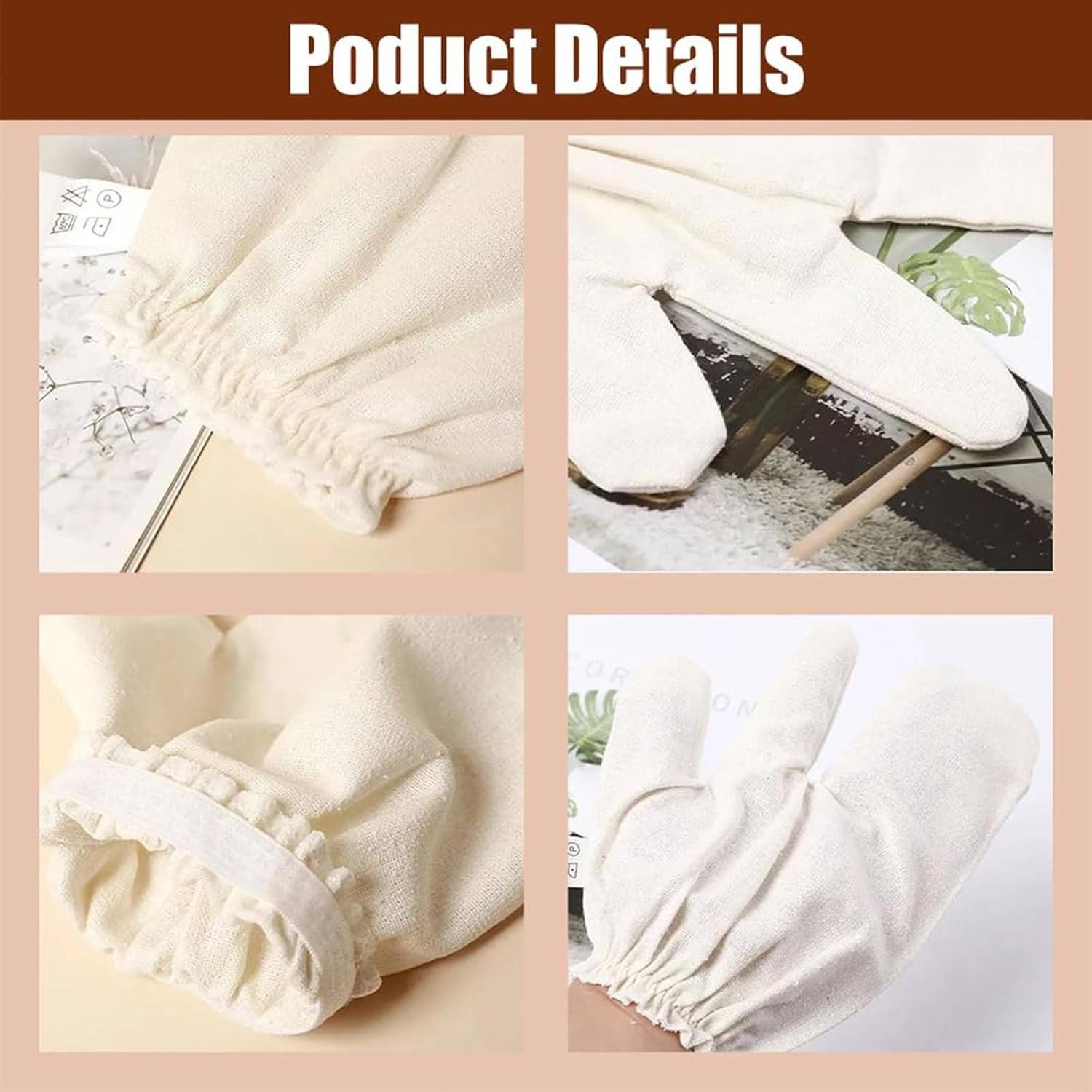 Garshana Gloves Raw Silk Massage Gloves Ayurvedic Massage, Body Exfoliating Gloves, Exfoliating Bath Massage Scrubbing Glove with Elastic Wrist Bands for Dry Brushing (2 PCS)