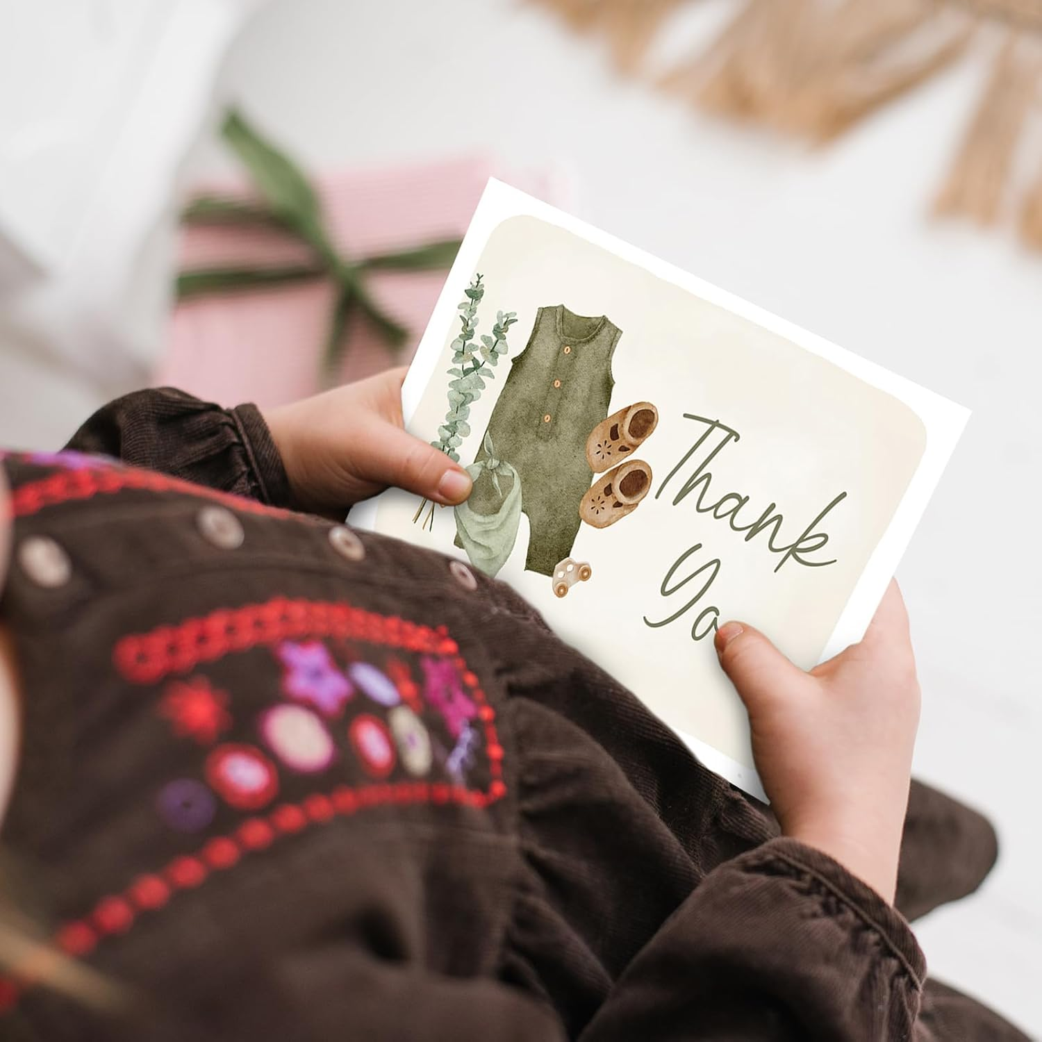 24 Pack Baby Shower Thank You Cards Green Baby Cloth Note Cards with Envelopes Stickers Greeting Blank Card for Boy Birthday Baby Shower image number 4