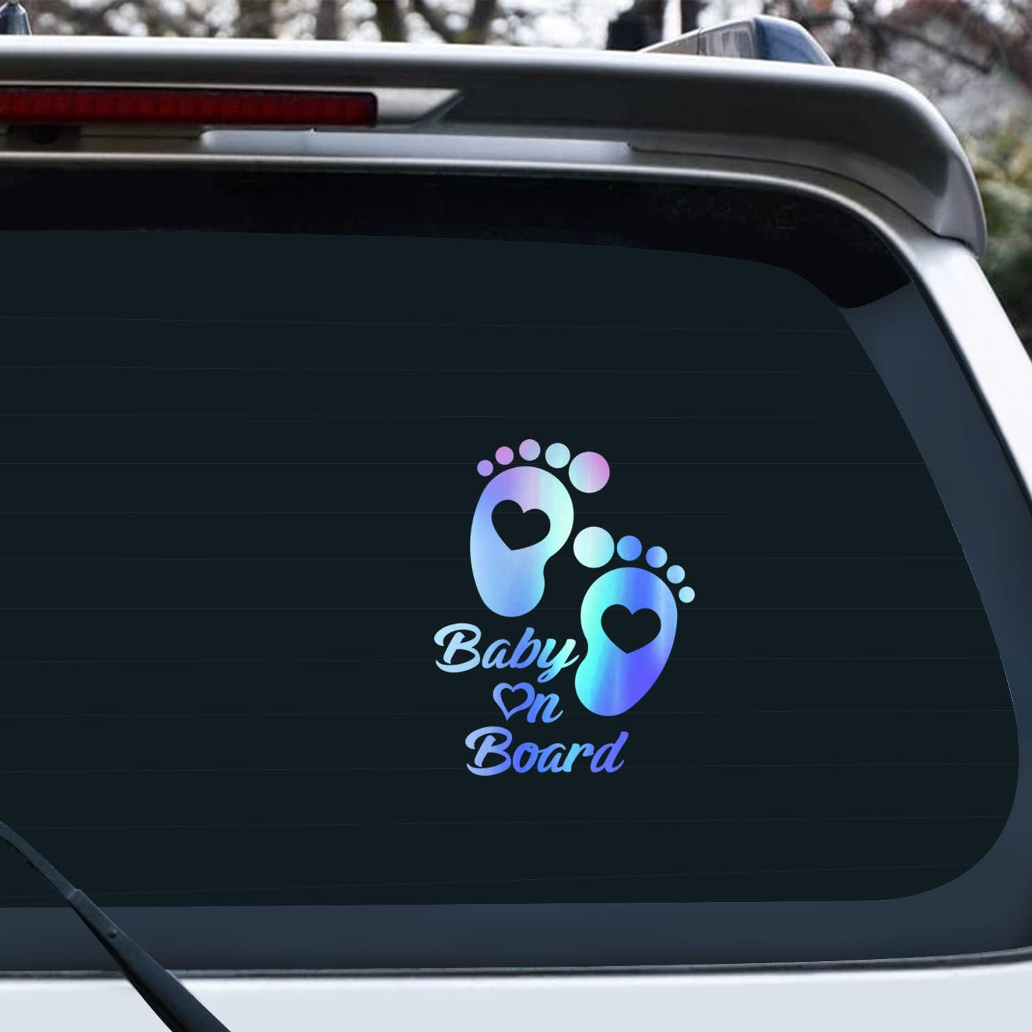Baby on Board Stickers for Cars, Nouiroy Love Feet Baby in Car Decals and Stickers Size 7.9 * 6.1In Lovely Car Window Bumper Sticker Safety Warning Sign Auto Vinyl Sticker Waterproof, Laser Blue image number 1