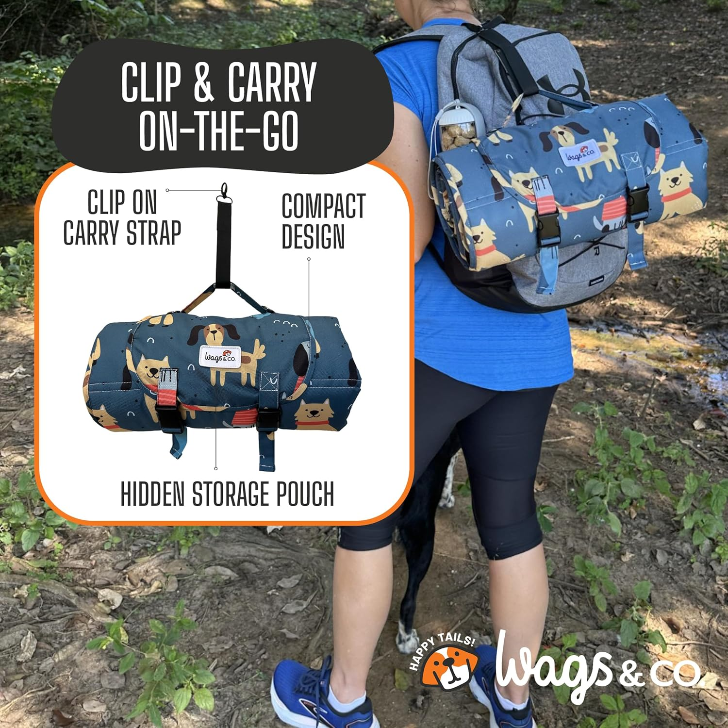 Canine COOSH - Outdoor Folding Dog Travel Mat - 70 X 100Cm. Durable, Easy-To-Clean, Portable Dog Bed for Beach, Bush, Camping, Travel, with Clip-On Carry Strap. (Puppies in the Park) image number 4