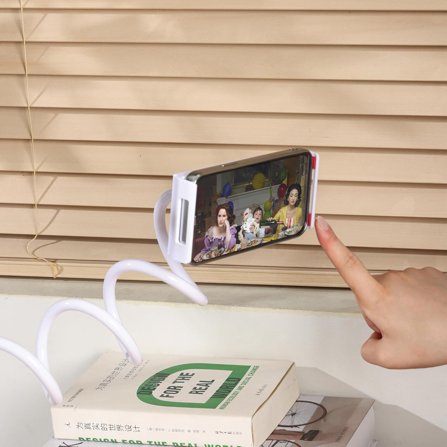 Gooseneck Phone Holder for Bed & Desk, Flexible Long Arm 360 Adjustable Clamp Clip Mount for Iphone Kindle Androids, Overhead Bedside Phone Stand, Ideal for Reading & Filming (White)