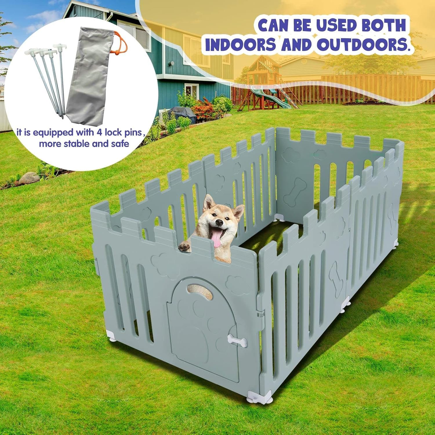 Pet Scene Whelping Box Portable Dog Crate Pet Pen Cage Puppy Cat Enclosure Playpen Exercise Indoor Outdoor Pet Kennel Plastic Green,154X78X60Cm image number 3