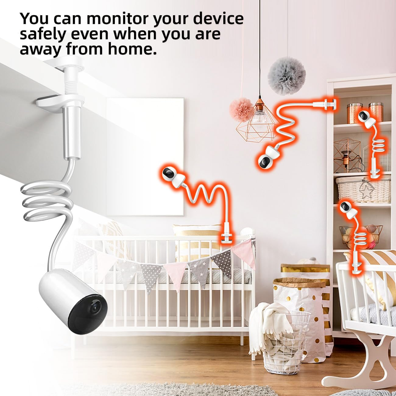 Baby Monitor Holder,1.1M Baby Monitor Camera Stand,Baby Camera Mount,No Drilling Required,Universal Adjustable Gooseneck Mount,Compatible with Arlo,Hello Baby & Most Monitor Cameras with 1/4 Screw