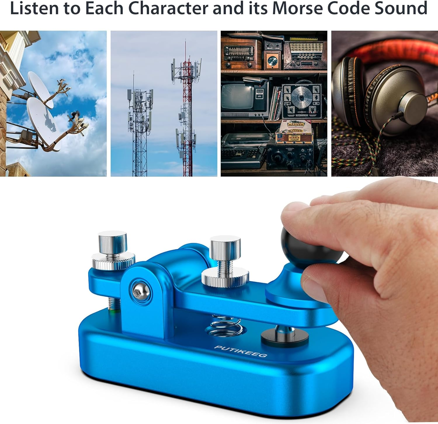 PUTIKEEG Mini Classical Morse Code Key - CW Morse Code Keys Automatic Morse Aluminum Alloy Radio Ham Send Telegram Morse Code Key with Silicone Anti-Slip Foot Pads - Peacock Blue image number 5
