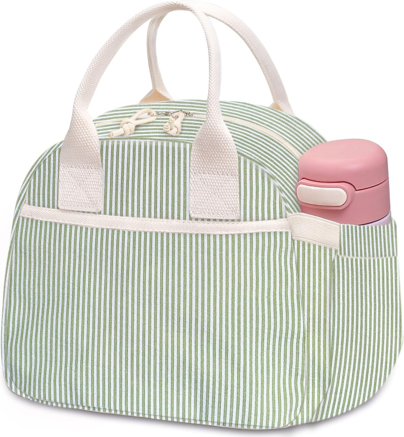 Carry Bloom Lunch Box for Women, Insulated Lunch Bag Cute Corduroy Lunchbag Reusable Lunchbox for Work (Bow Pink)