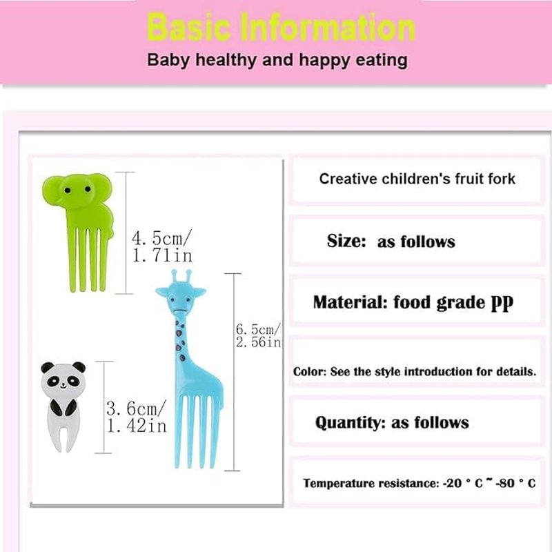 ZANZER Food Fruit Fork Picks for Kids Cute Animals Bento Box Decor Forkscake Little Forks Dessert Forks Mini Cartoon Toothpick for Cake Dessert Pastry Party Supply (Color D) image number 3