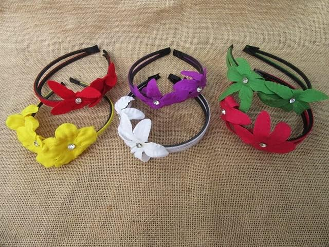 12Pcs Hair Band Headband with Flower Mixed Color 12Mm Wide image number 1