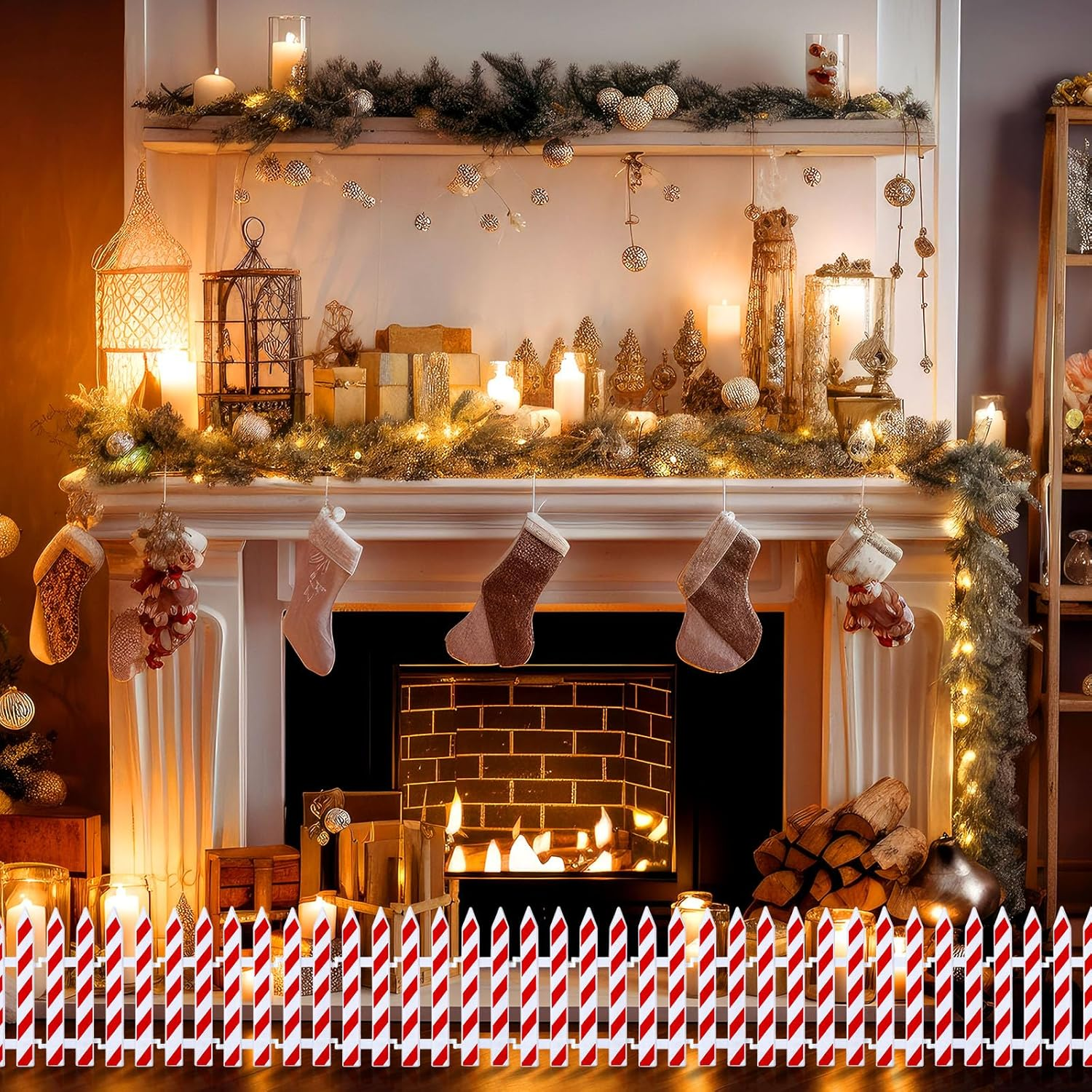 Soaoo 36 Pcs Christmas Tree Gate Christmas Tree Fences Decoration Candy Cane Picket Fence Cat Proof Indoor Garden Decoration Fence for Holiday Party Office Home Decor image number 2