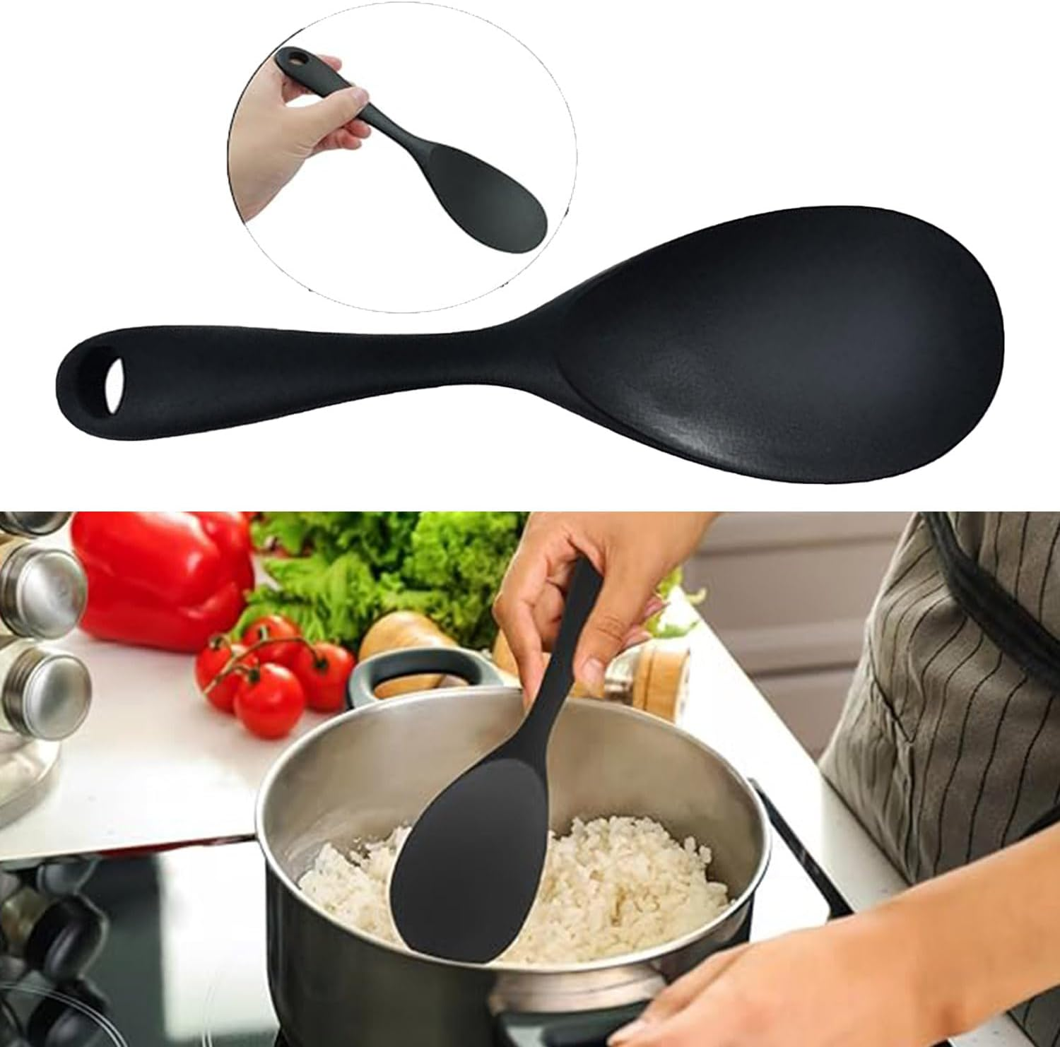 2 Pack Silicone Rice Spoons, Non Stick Heat Resistant Silicone Rice Spoons for Rice Cookers (Black) image number 6