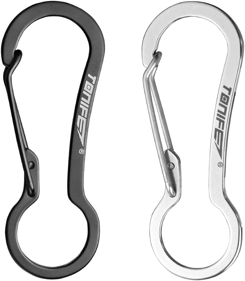 TONIFE Carabiner Clips 2 Pack, Stainless Steel Carabiners Hook for Carabiner Key Rings, Carabiner Small Snap Buckle Spring Backpack Fasteners
