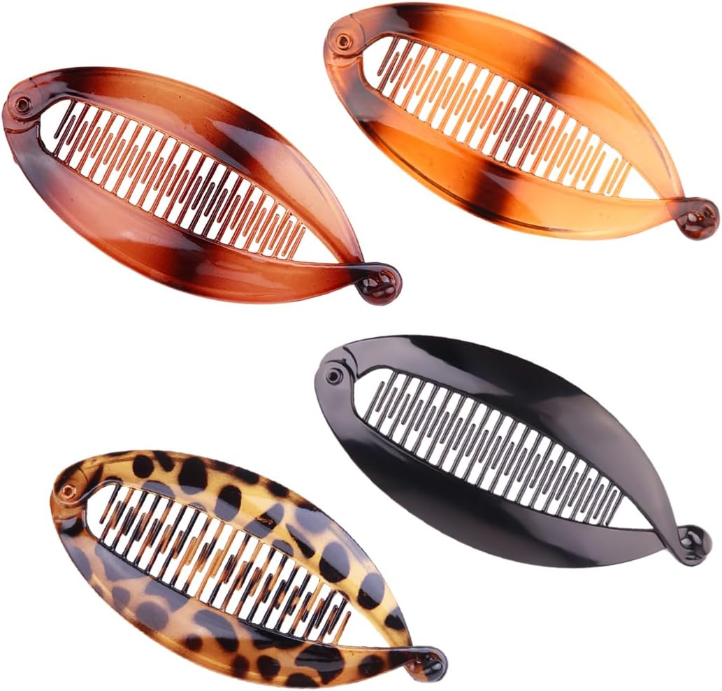 4 Pack Vintage Fishtail Hair Clips French Banana Clips Ponytail Fish Hair Clips for Long Curly or Straight Hair image number 4