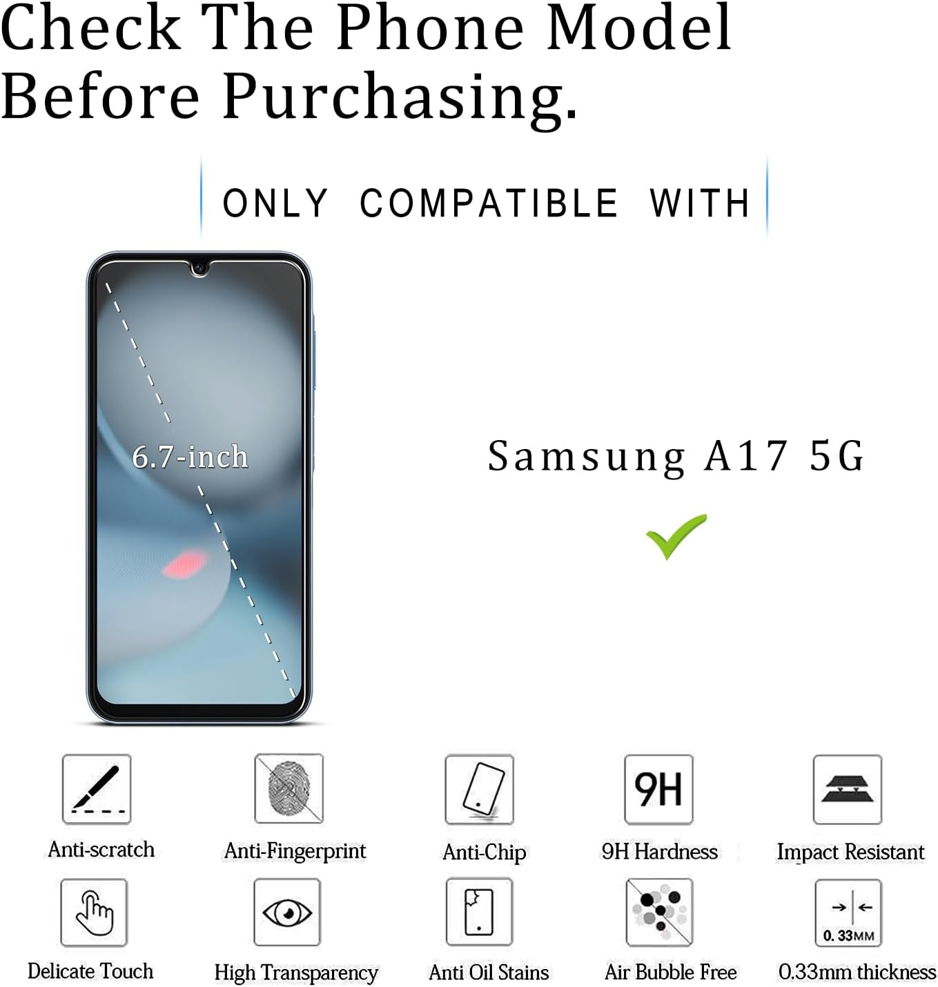 [2 Pack] KATIN Screen Protector for Samsung Galaxy A17 Tempered Glass, Easy Installation, anti Scratch, Bubble Free image number 3