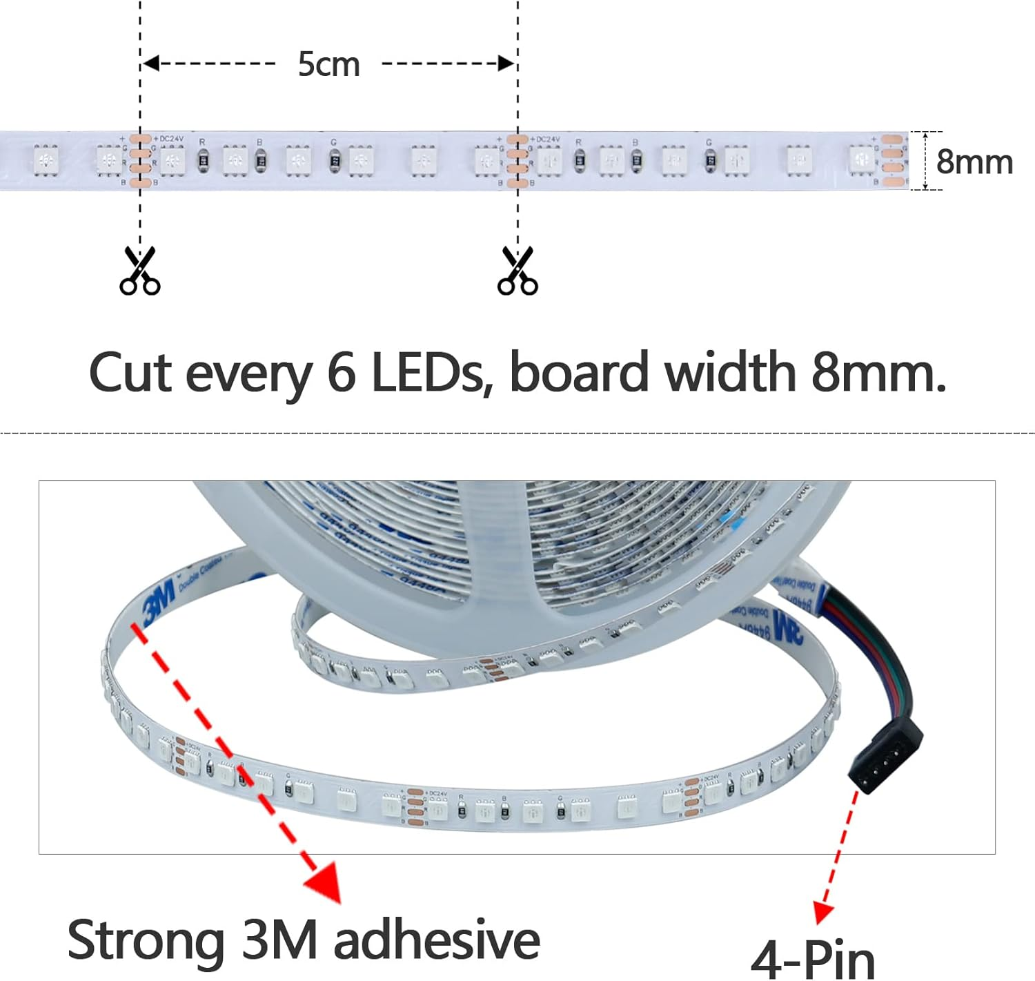 GOMING 24V 10M RGB LED Strip 120W High Density 1200LED 3535SMD High Brightness IP20 Not Waterproof Flexible Cuttable LED Strip for Home Decoration (Power Supply and RGB Controller Not Included)