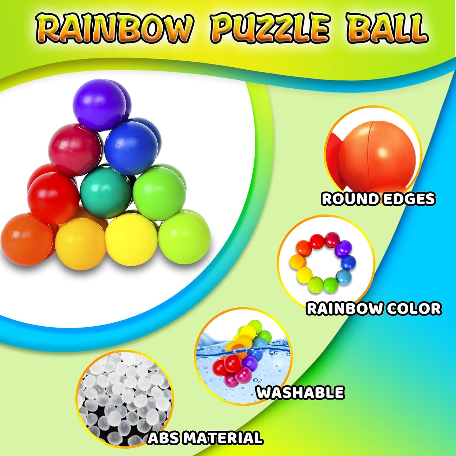 Autism Sensory Fidget Toys for Kids Toddler Adluts (Large), Autistic Travel Toys Rainbow Ball ADHD Quiet Cool Stress Toy Stocking Stuffer Gift for Boy Girl 3+ Year Old, Non-Magnetic