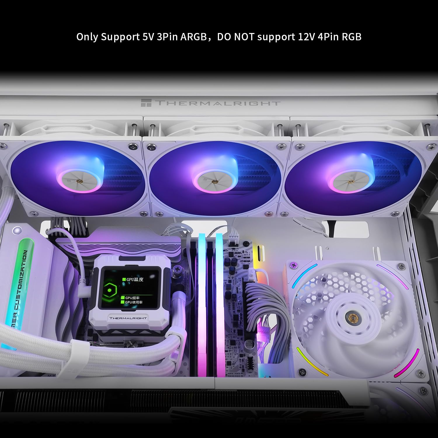 Thermalright FW 360 White ARGB CPU Water Cooler,3 PWM Fans Water Cooling System,Ips LCD Screen with 320 * 240 Resolution,For Am4/Am5&Intel Lga1700/1851,Computer 360 CPU Liquid Cooler image number 2
