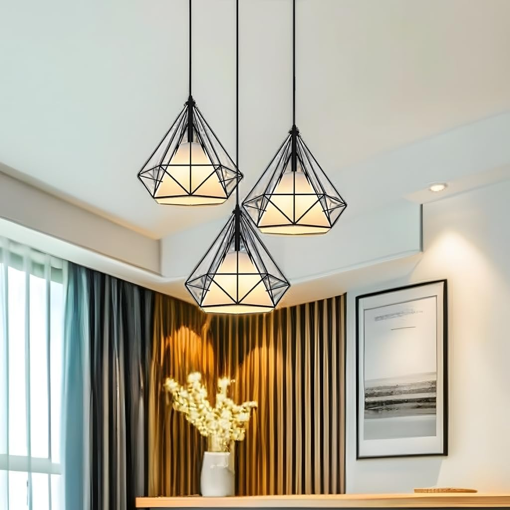 Industrial 3-Light Pendant Light Kitchen Adjustable Flush Mount Ceiling Lighting for Kitchen Island Living Room Bedroom Hallway, Vintage Hanging Pendant Lights Fixture image number 2