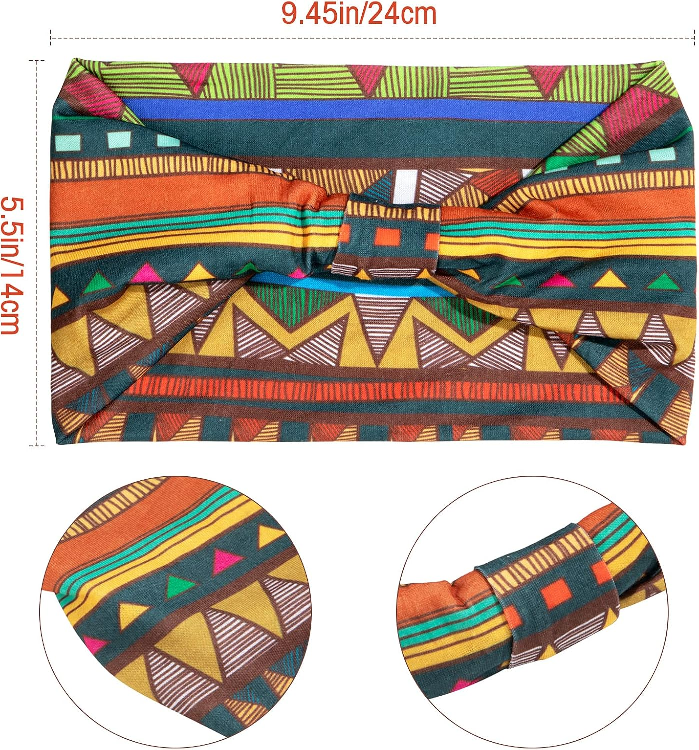 WILLBOND 4 Piece African Yoga Headband Stretchy Wide Knotted Hair Band African Hair Accessories for Women and Girls (Vintage Series) image number 3