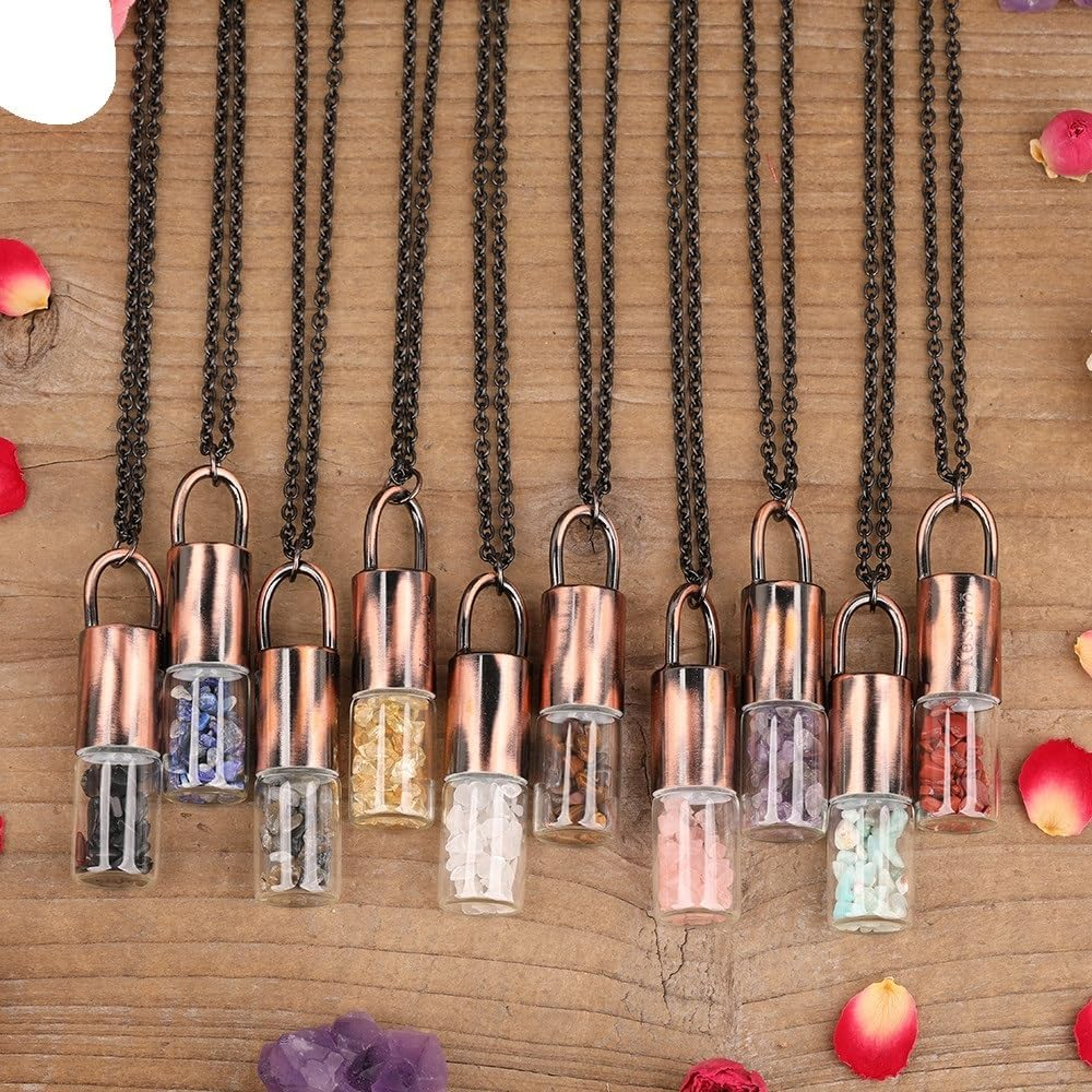 2ML Natural Amethysts Strawberry Quartz Roll on Perfume Bottle Pendant Necklace Women Quartz Crystal Essential Oil Roller Bottle (Size : Amazonite) image number 4