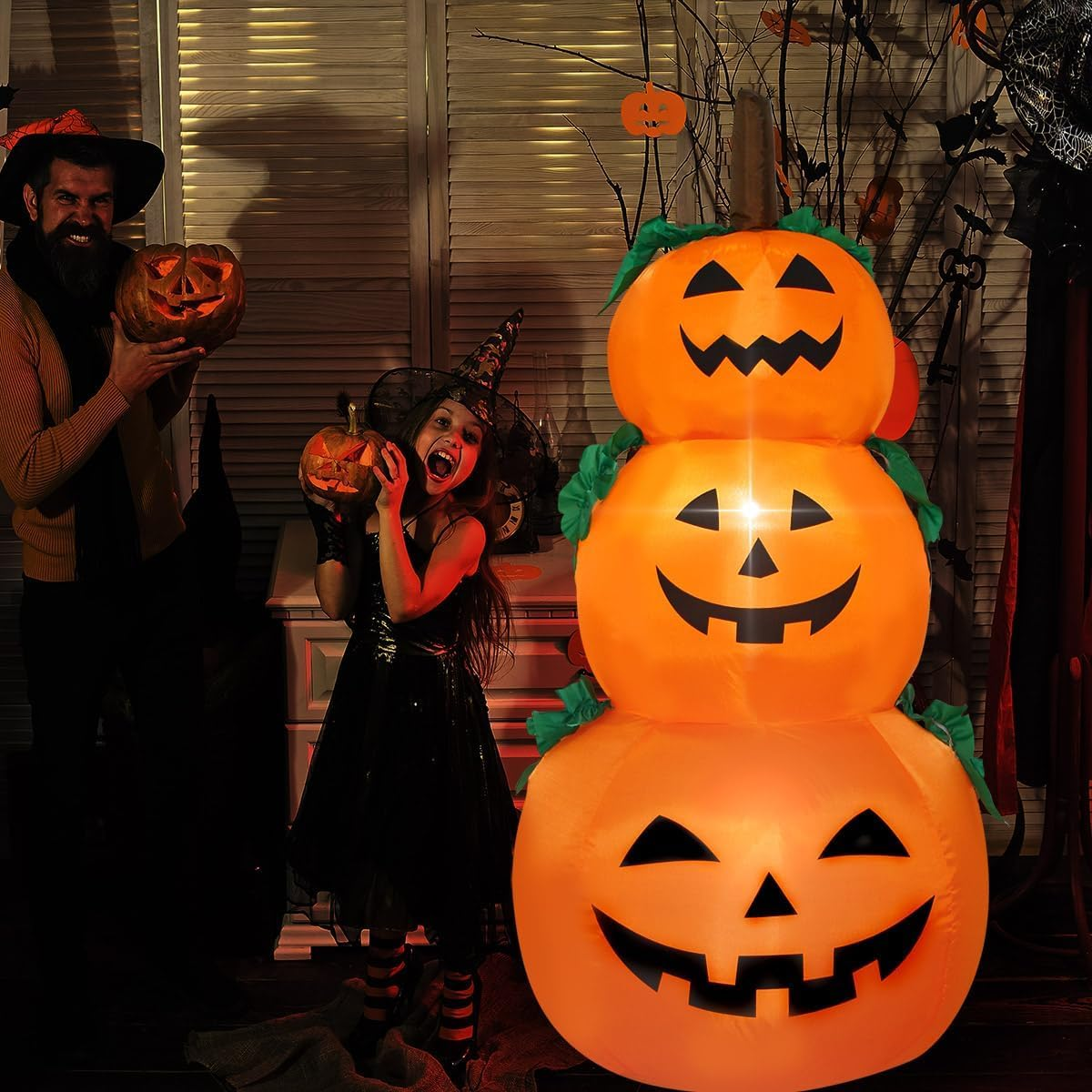 AUTOWT 4.6FT 1.4M Halloween Inflatable Pumpkins, Inflatables Decorations with Build-In Leds, Blow up Pumpkins Yard Decoration for Lawn Yard Home Halloween Party Indoors Outdoors